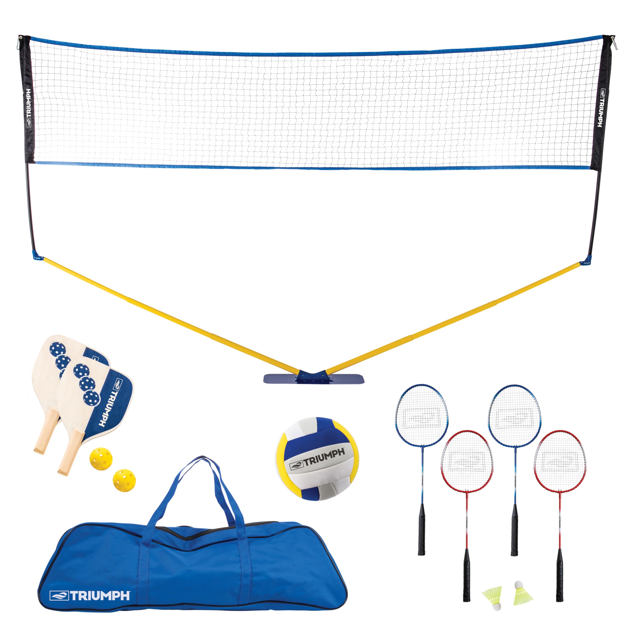 Multi-Sport Triumph Sports Combo Outdoor Game Net Set Includes Volleyball, Badminton, and Pickleball, Blue (35-7510-2)
