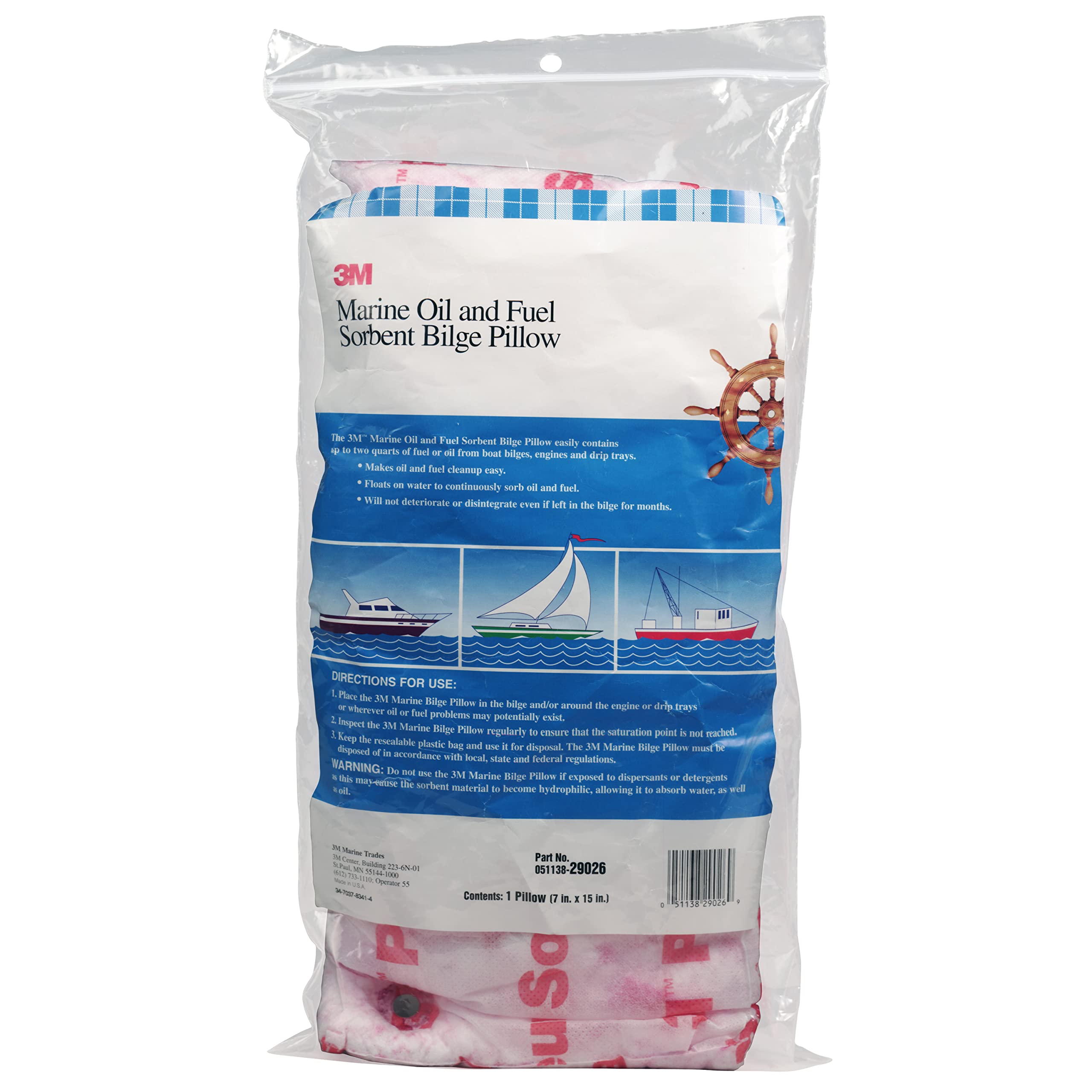 3M Oil and Fuel Marine Absorbent Bilge Pillow, 7" x 15"