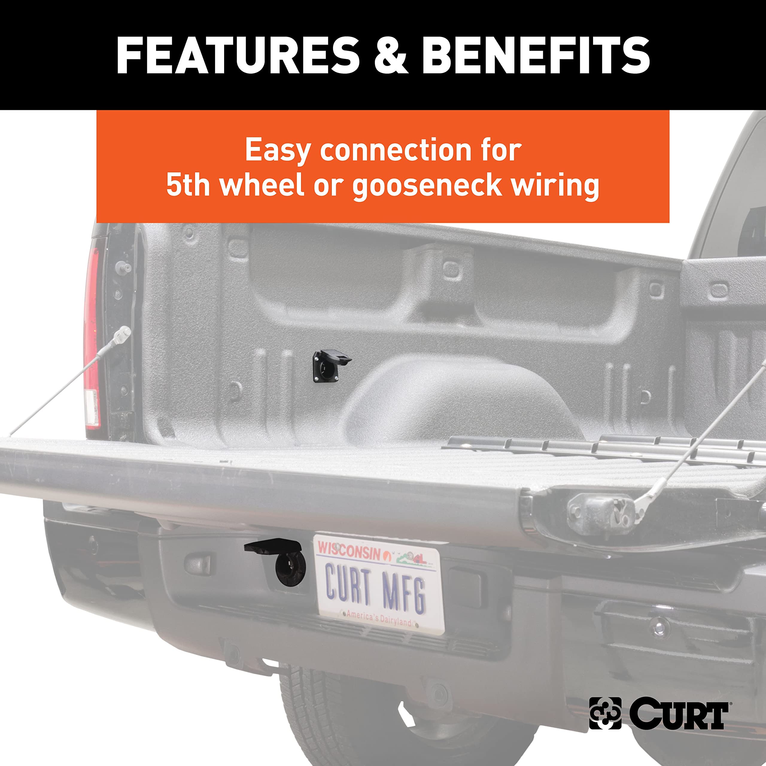 CURT 7-Foot Vehicle-Side Truck Bed 7-Pin Trailer Wiring Harness Extension, Select Chevrolet, Dodge, Ford, GMC, Nissan, Ram, Toyota