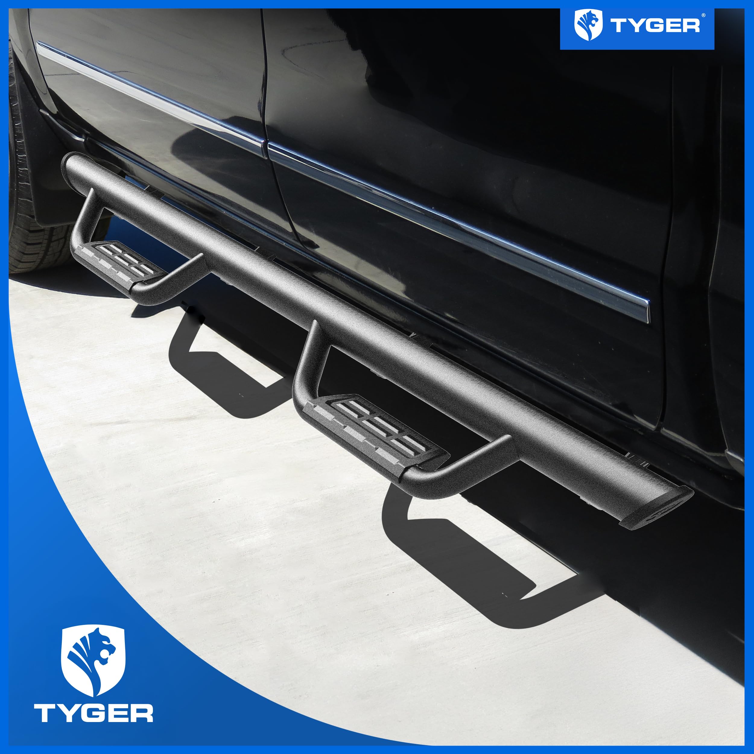 Tyger Auto Running Boards Tyger Access Compatible with 2019-2026 Chevy Silverado GMC Sierra 1500; 2020-2026 2500 3500HD | Crew Cab | TG-AS2C24001 | Textured Black Drop Step Rail