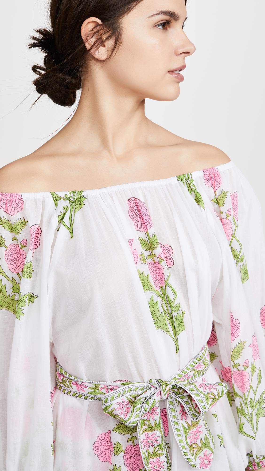 Women's Cotton Boho Dress Juliet Dunn, White/Pale Pink Neon, One Size