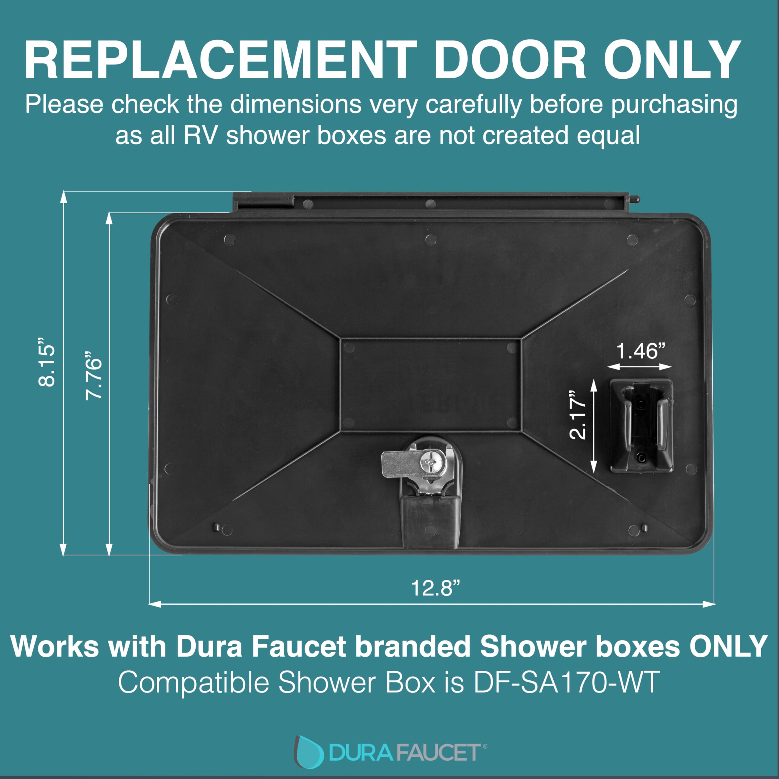 Dura Faucet RV Weatherproof Replacement DF-SA170D-BK Door for Branded Exterior Shower Box Kit - Lockable (Black) - Only Works with Dura Faucet Branded Shower Box Kits