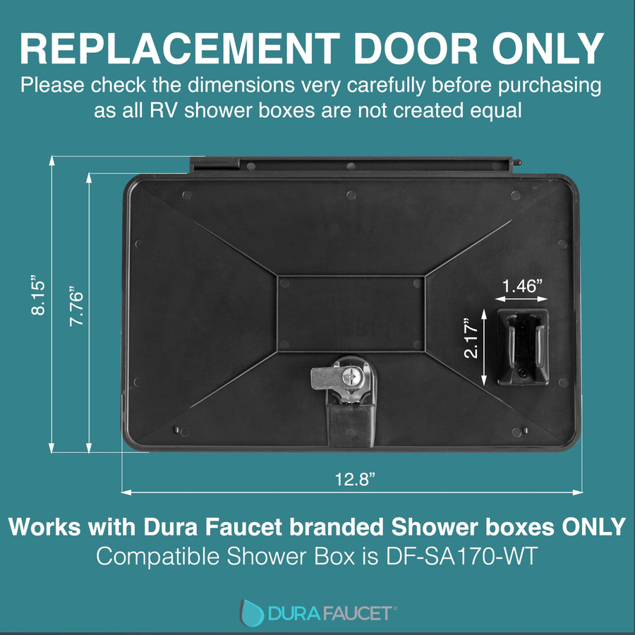 Dura Faucet RV Weatherproof Replacement DF-SA170D-BK Door for Branded Exterior Shower Box Kit - Lockable (Black) - Only Works with Dura Faucet Branded Shower Box Kits