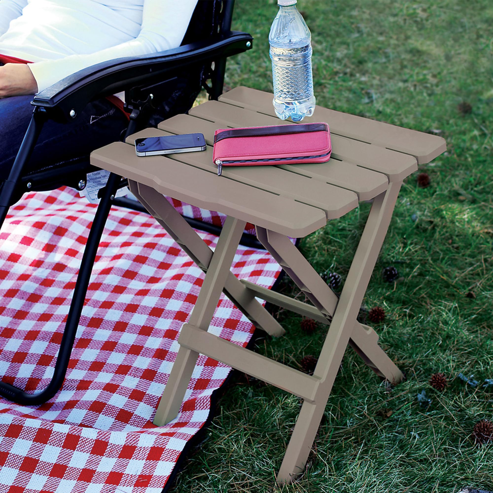 Camco Small Quick-Folding Adirondack Table 21045, Plastic, Taupe