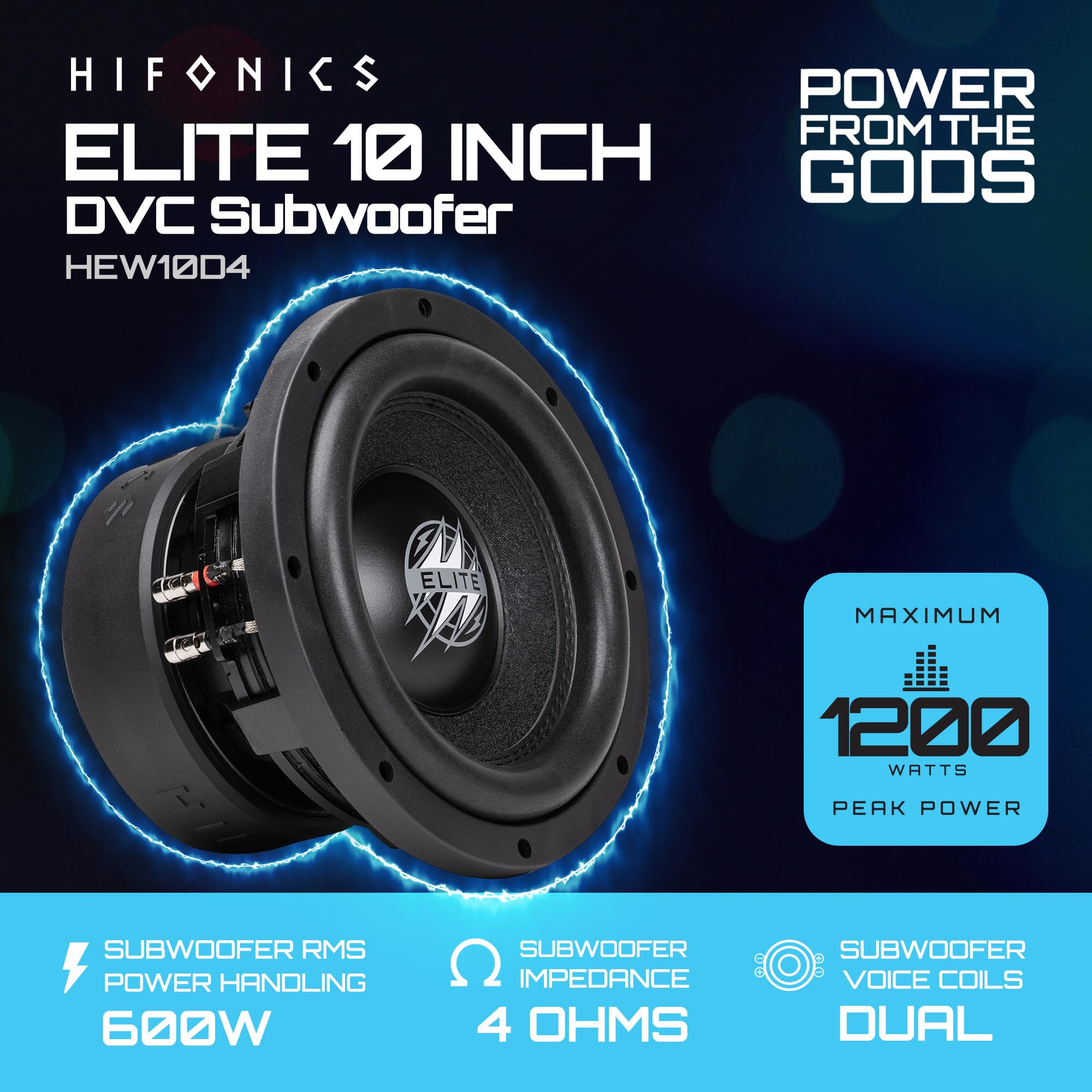 Hifonics 10 Inch Elite Car Mount Subwoofer with Dual 4 Ohm Voice Coil Speaker 1200 Watt Peak Power Mobile Amplifier System, Black