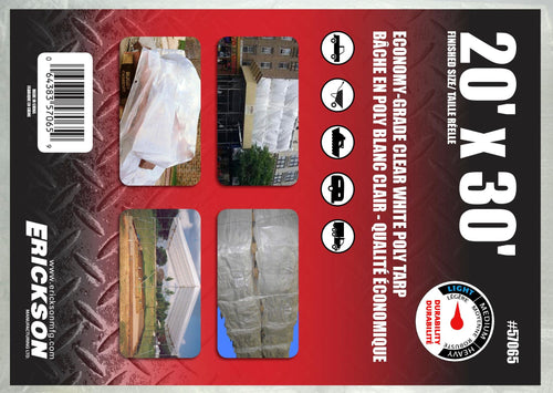 Clear White Economy Grade Poly Tarp Erickson, 20' x 30', 1 Pack