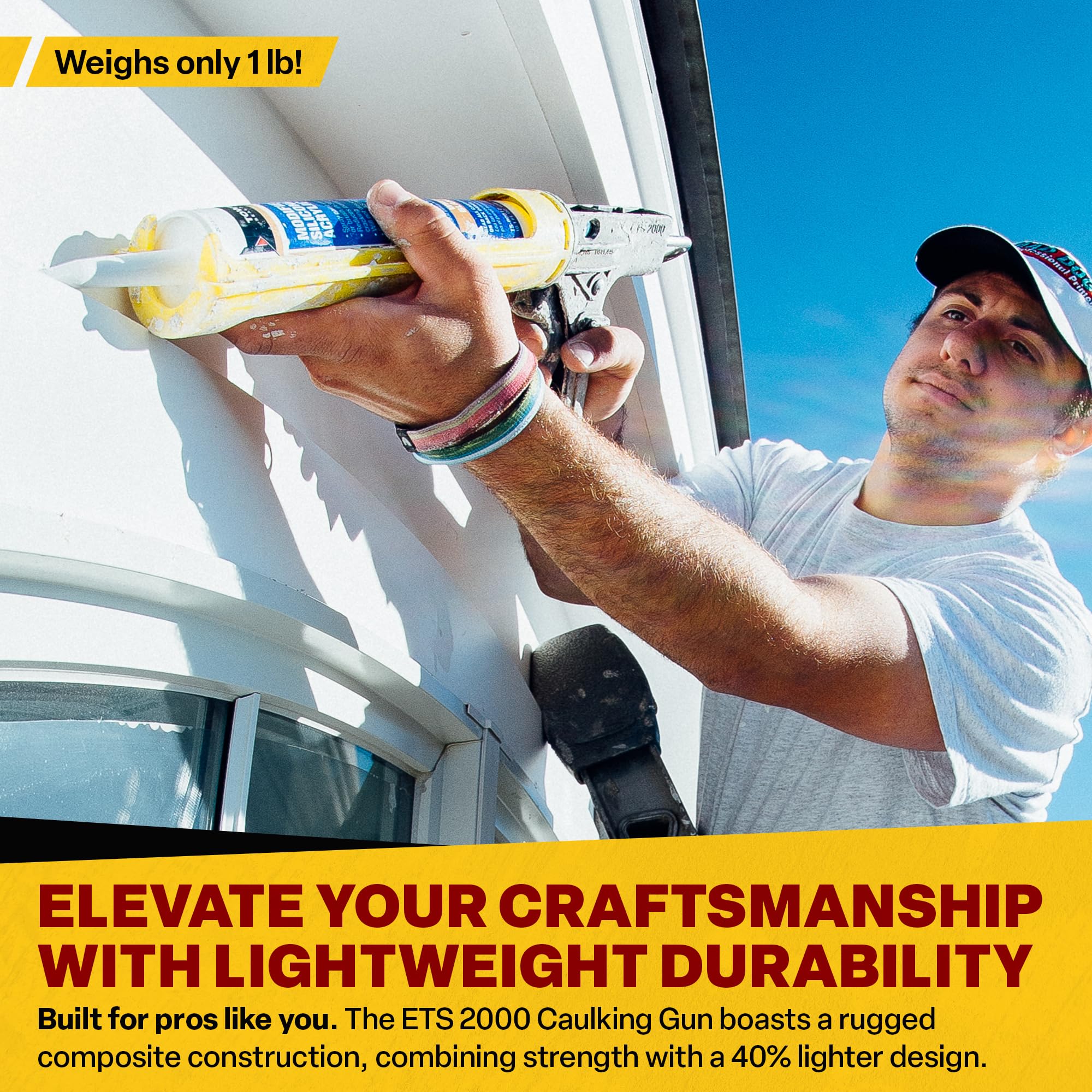 The Yellow Gun Dripless ETS2000 Composite Caulk Gun - Dripless Caulking Gun for 10 oz Cartridges or Tubes - Lightweight Body - 12:1 Thrust Ratio - Pro Painter Preferred