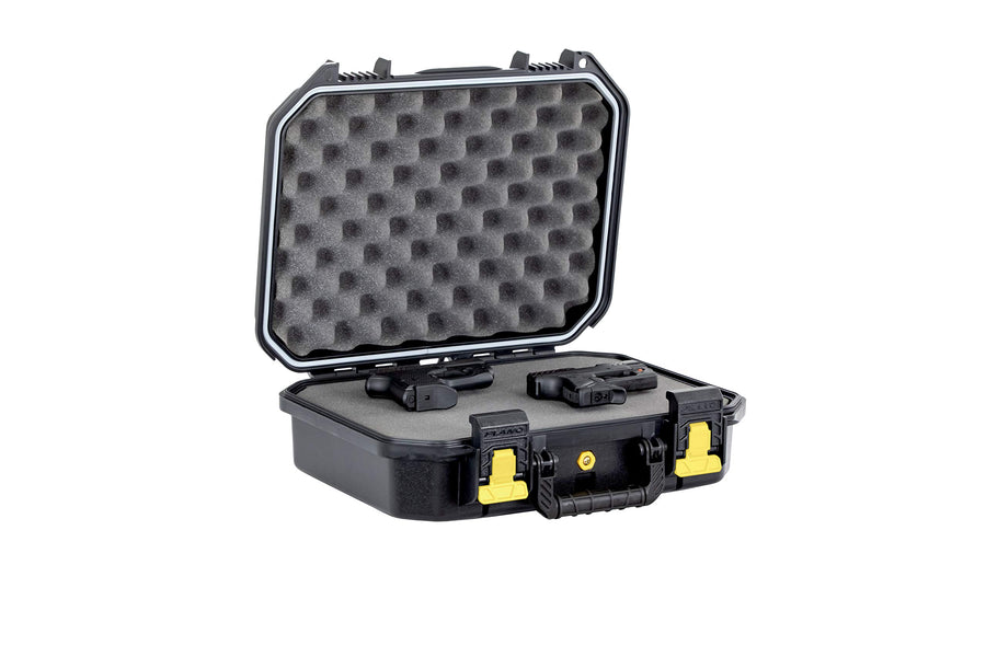 Plano Double All-Weather Pistol Case Watertight & Dust-Proof Gun Case for Two Pistols; High Density Pluck Foam, Black; Continuous Dri-Loc Seal