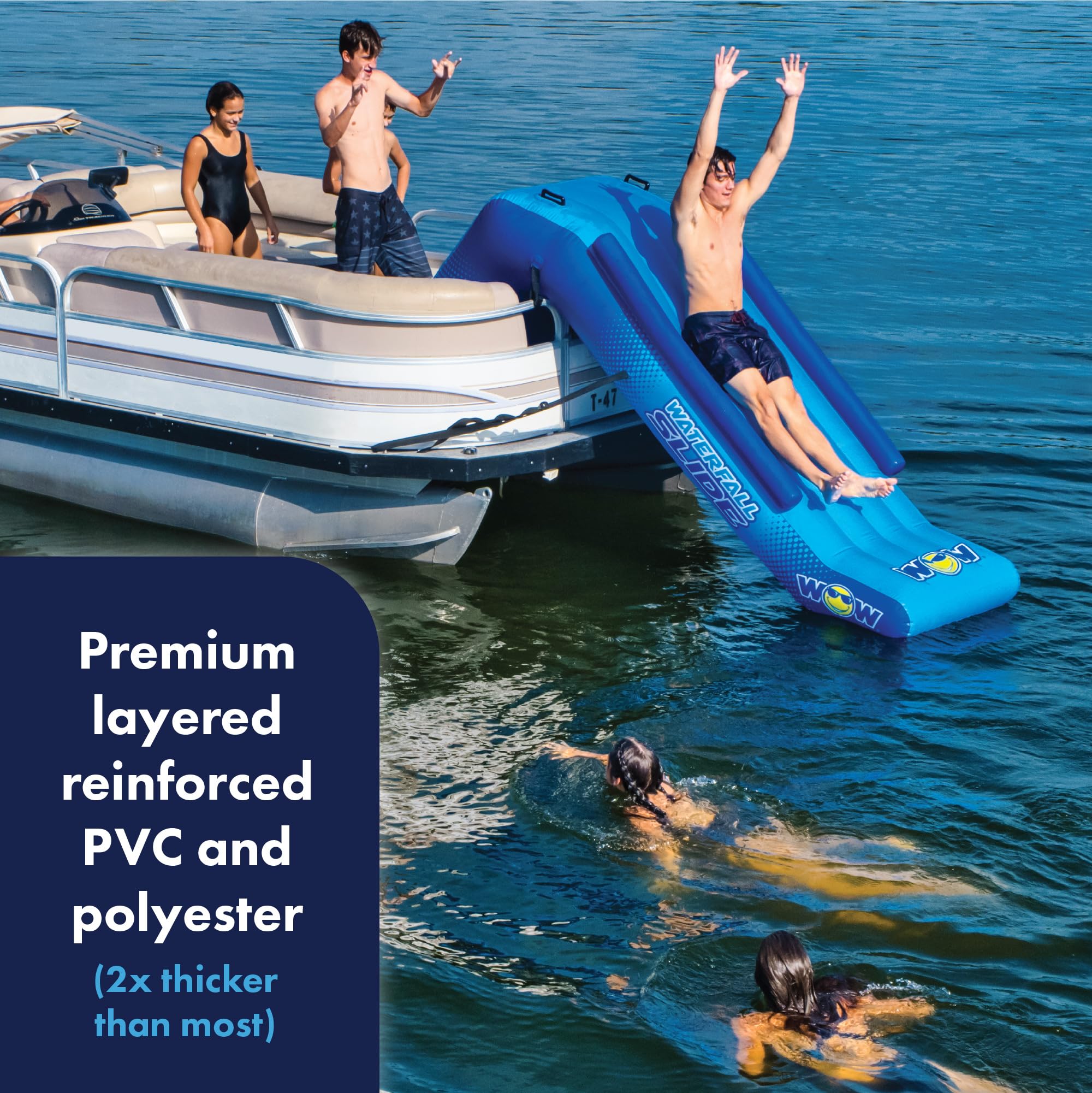 8 ft Wow Sports Inflatable Pontoon Waterfall Slide for Boats - Perfect Summer Lake Party Accessory for Kids & Adults