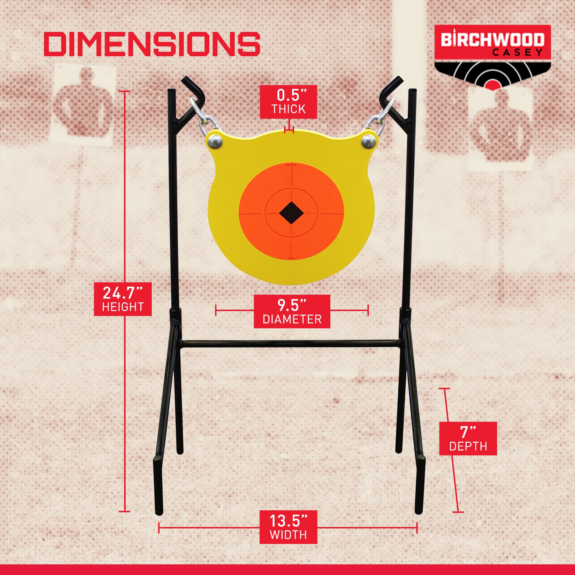 Birchwood Casey Boomslang World of Targets AR500 Steel Durable 0.5" Thick 9.5" Diameter Shooting Gong Target with Stand & Hanging Hardware