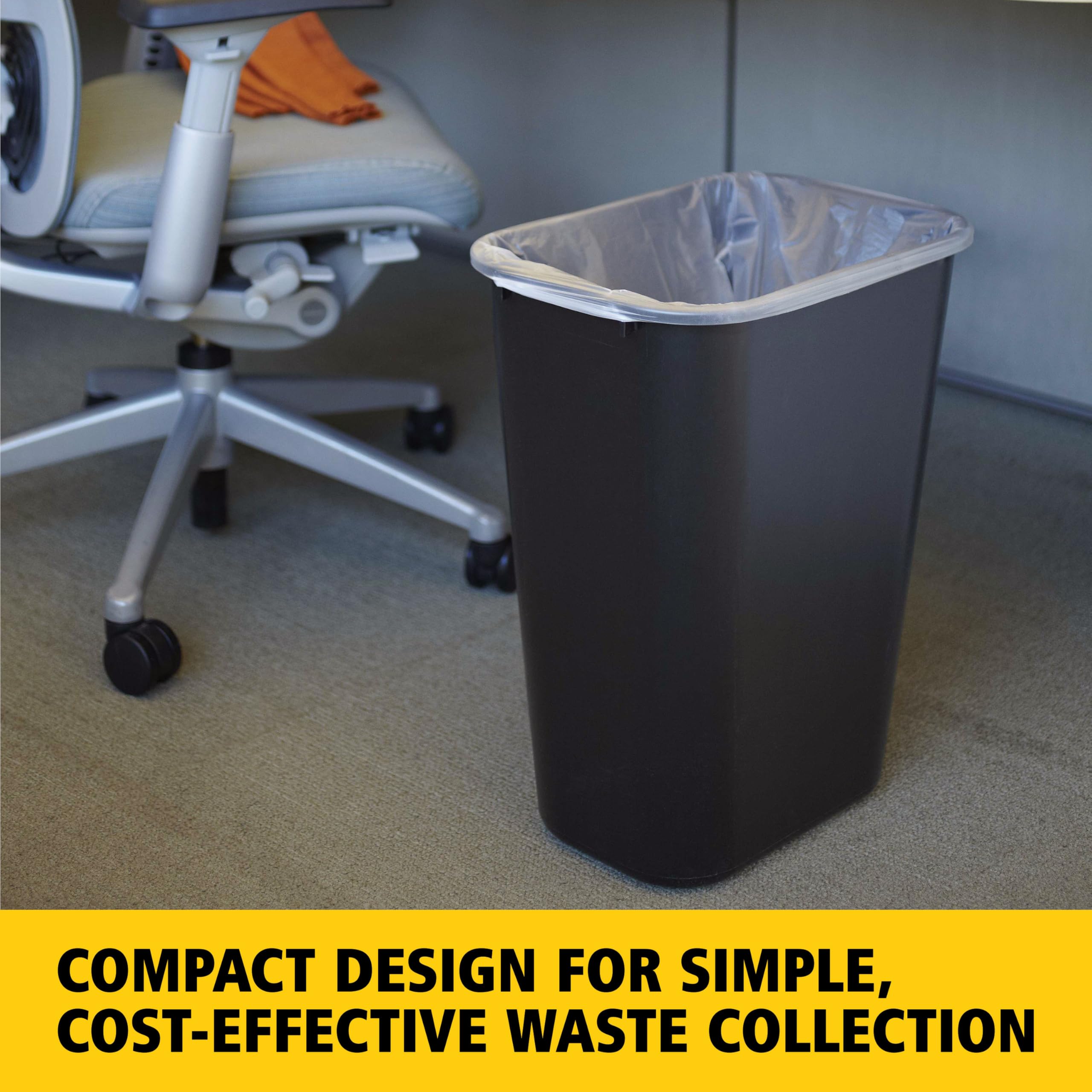 Rubbermaid Wastebasket Commercial Trash Container, 41QT/10.25 GAL, Plastic, Black, Stackable Trash Can for Bedroom/Bathroom/Office, Fits Under Desk/Sink/Cabinet