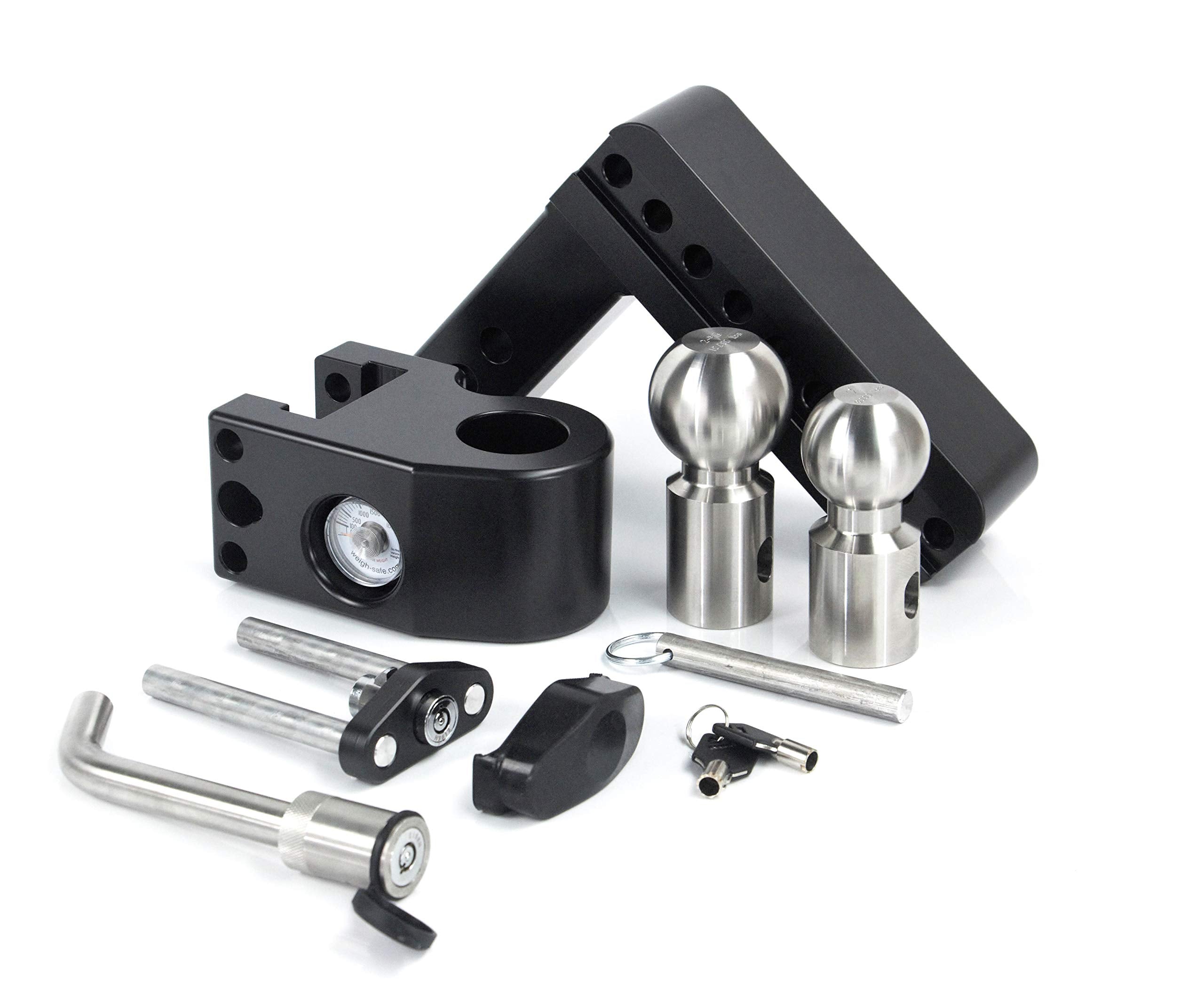 Weigh Safe 6" Drop Hitch WS62KACERBLA, 2" Receiver - Adjustable Aluminum Trailer Hitch Ball Mount w/Built-in Scale, 2 Stainless Steel Balls (2"&2-5/16") Keyed Alike Lock Hitch Pin Black CERAKOTE