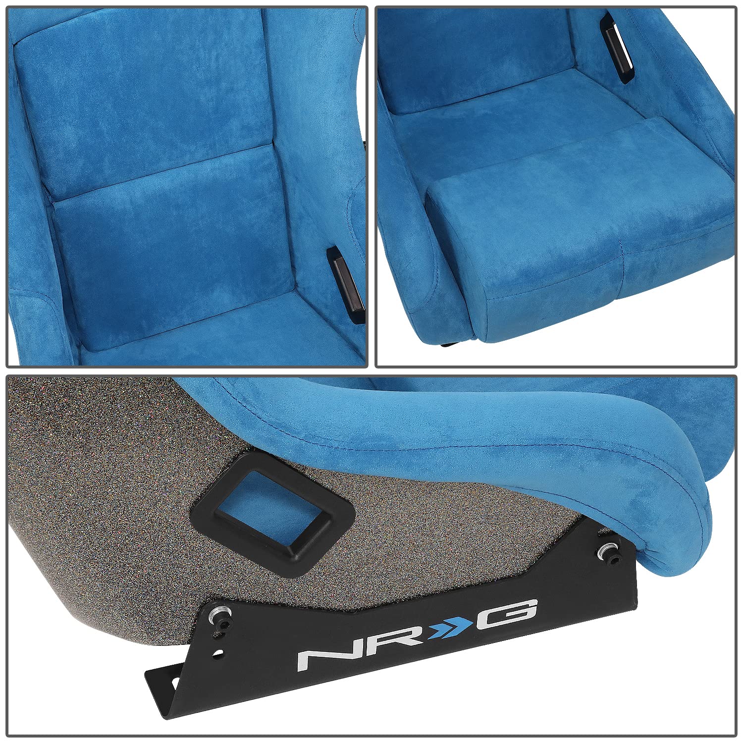 NRG Innovations Universal Prisma Ultra NRG-FRP-303BL-ULTRA Fixed Back Bucket Racing Seat for 6-Point Harnesses,Size M,Blue/Gold Glitter,22" W X 34" H X 21" D