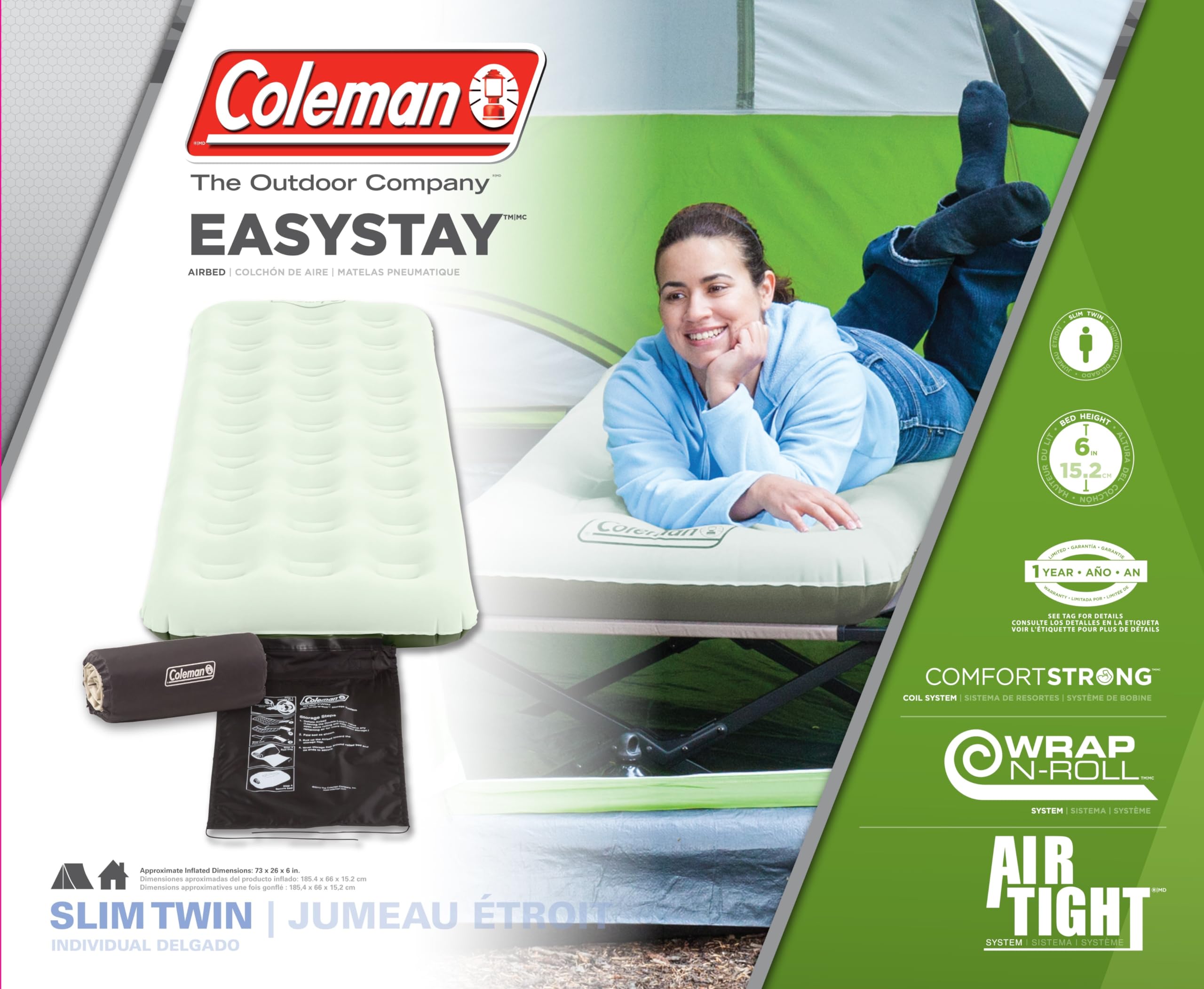 Coleman Single-High Twin EasyStay Plus Air Mattress, ComfortStrong Coil Construction for Superior Support & AirTight System for Leak-free Night