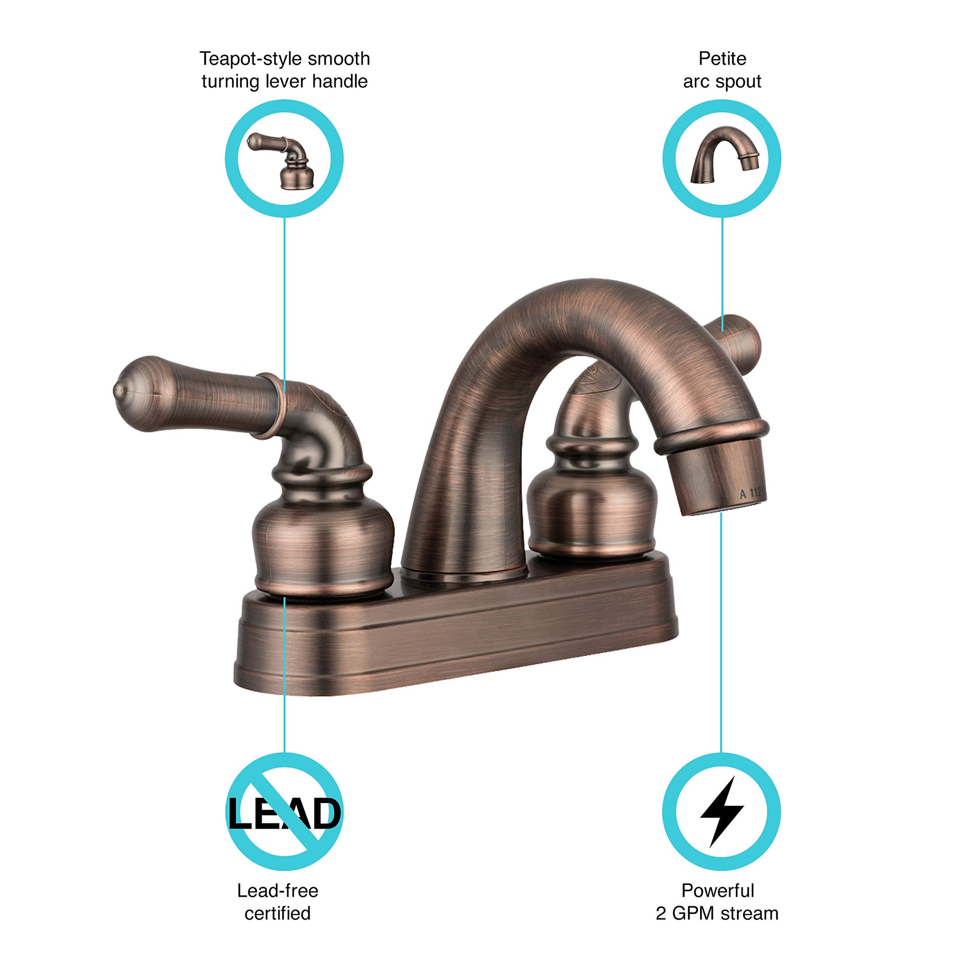 Dura Faucet RV Bathroom Sink Faucet DF-PL620C-ORB - Smooth Turning 2-Lever (Oil Rubbed Bronze)