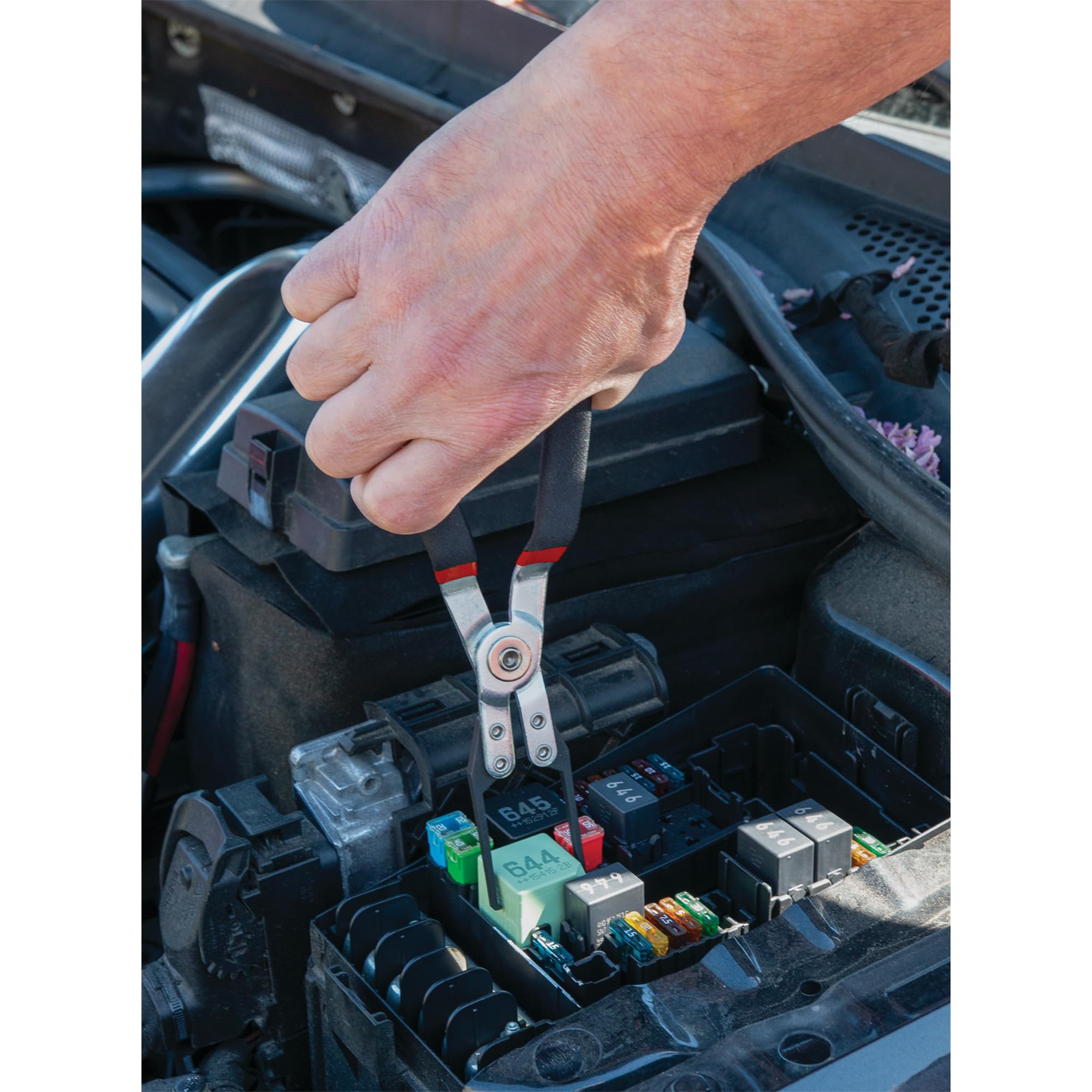 W80518 Performance Tool Relay Removal Pliers, Offset Handles, Thin Tips, Cushion Handles, Black