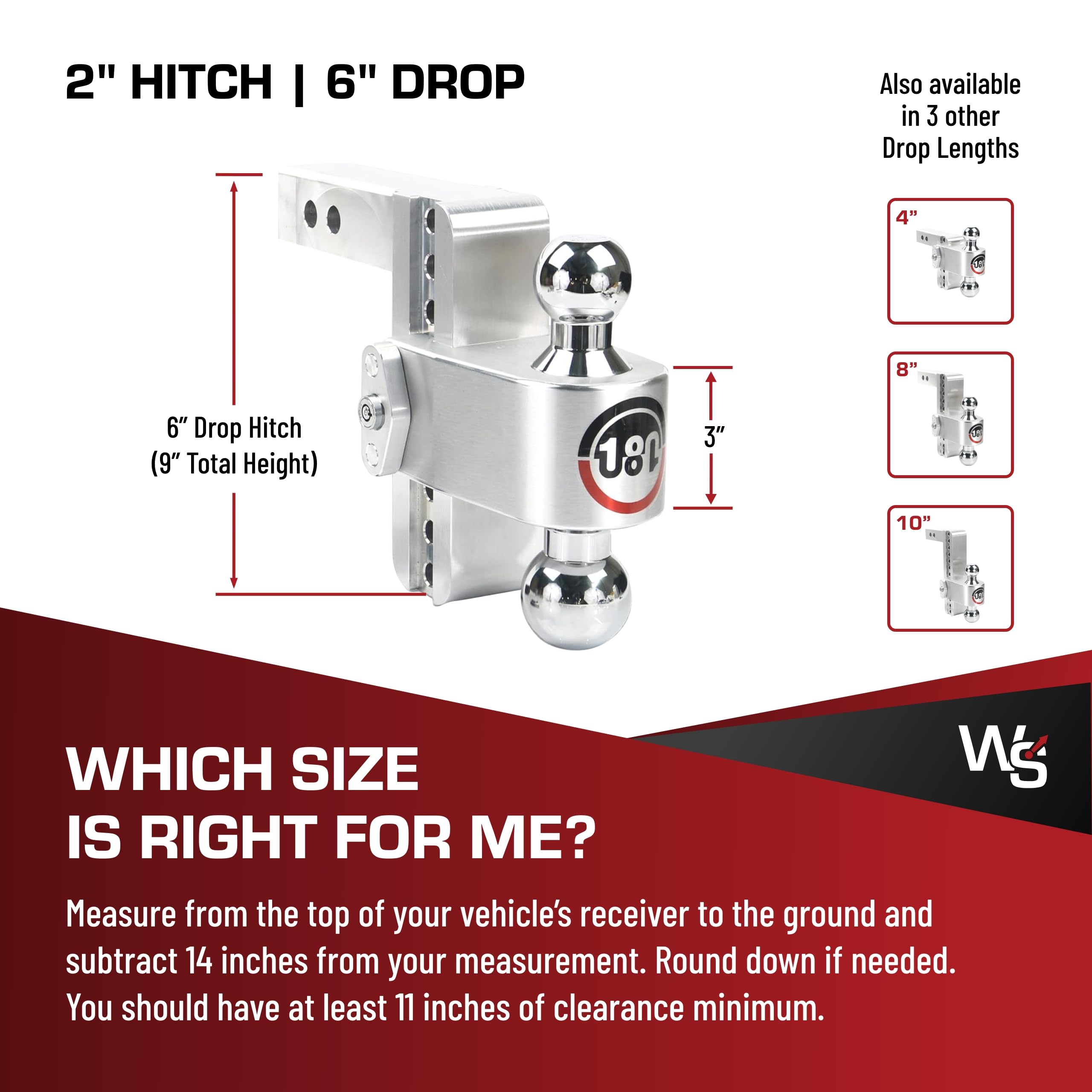 Weigh Safe Adjustable Hitch Trailer Ball Mount, 6" Adjustable Drop Hitch for 2" Receiver w/ 2 pc Keyed Alike Lock Set, Heavy Duty Aluminum Trailer Tow Hitch w/ Chrome Plated Tow Balls, 12,500 lbs GTW