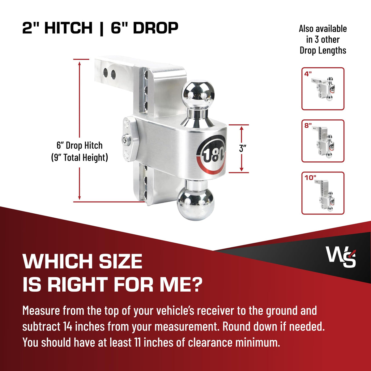 Weigh Safe Adjustable Hitch Trailer Ball Mount, 6" Adjustable Drop Hitch for 2" Receiver w/ 2 pc Keyed Alike Lock Set, Heavy Duty Aluminum Trailer Tow Hitch w/ Chrome Plated Tow Balls, 12,500 lbs GTW