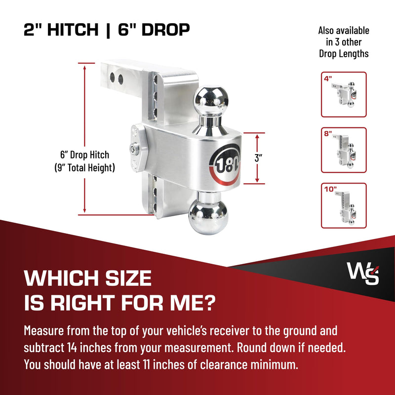 Weigh Safe Adjustable Hitch Trailer Ball Mount, 6" Adjustable Drop Hitch for 2" Receiver w/ 2 pc Keyed Alike Lock Set, Heavy Duty Aluminum Trailer Tow Hitch w/ Chrome Plated Tow Balls, 12,500 lbs GTW