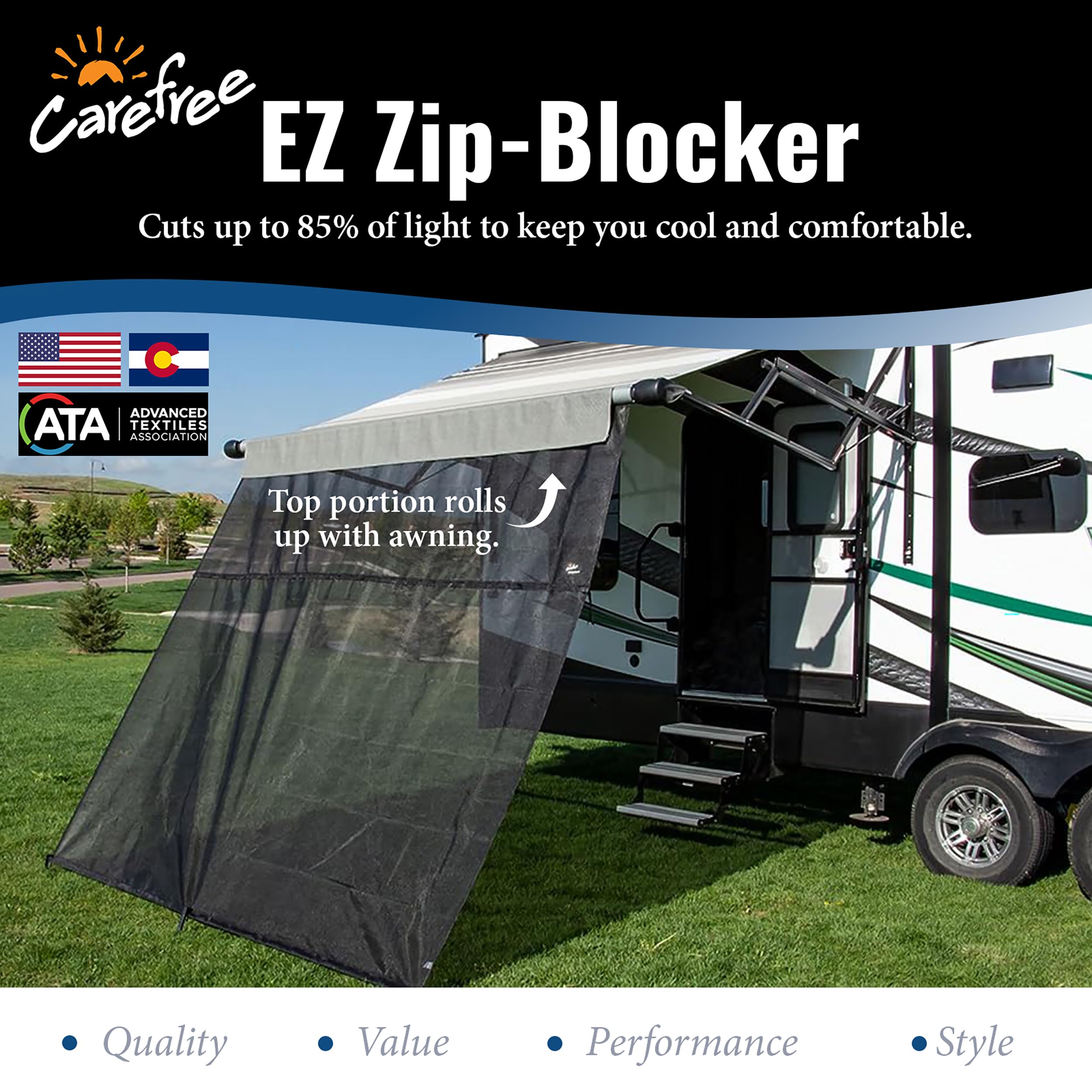 10' x 8' Drop RV Awning CAREFREE EZ ZipBlocker Black 701008ACD