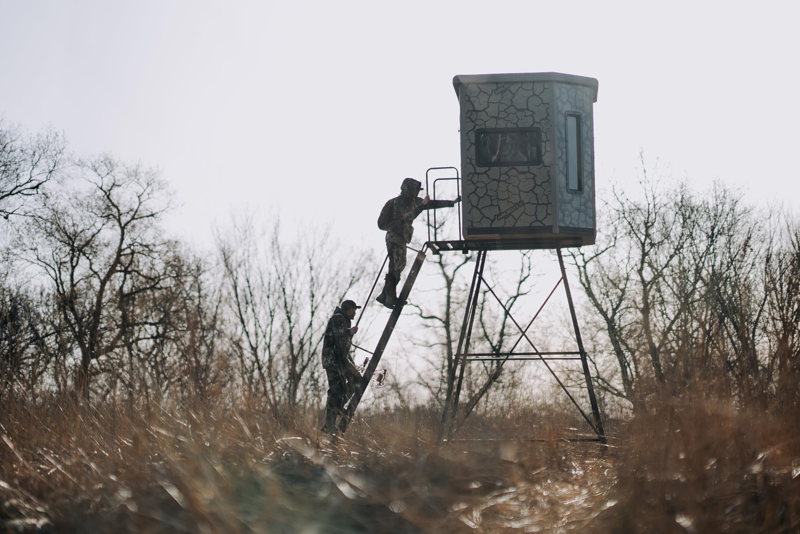 Penthouse Muddy Box Blind w/Tower Base, Steel Wall Construction, Cracked Mud Camo