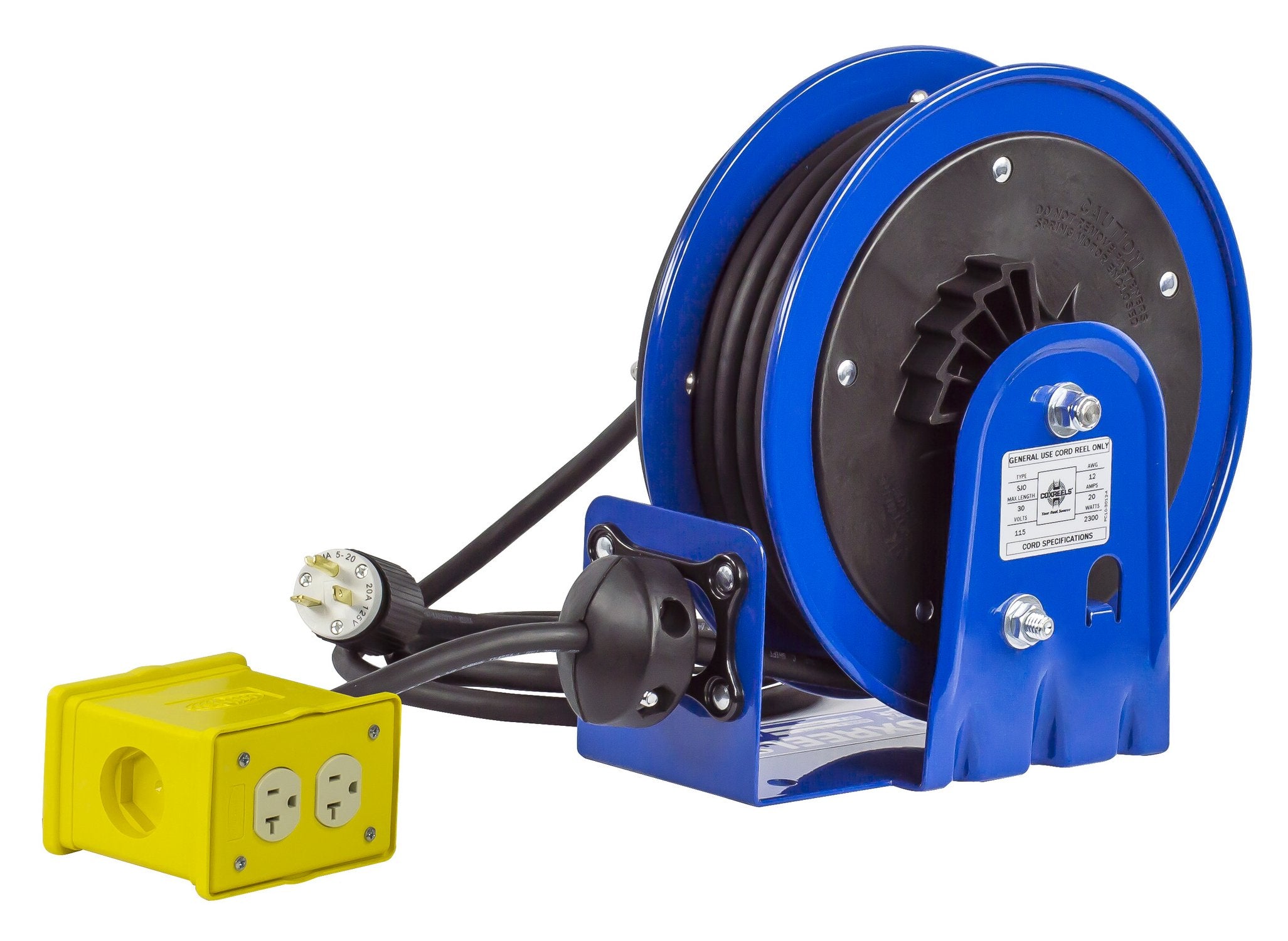 Coxreels PC10-3012-B Power Cord Reel Compact, PC10 Series, 12/3 x 30’ Quad Receptacle 120VAC, Compact Design -Easy-Access Cover and Spring Motor-Heavy-Duty Steel Construction, Made in The USA Blue