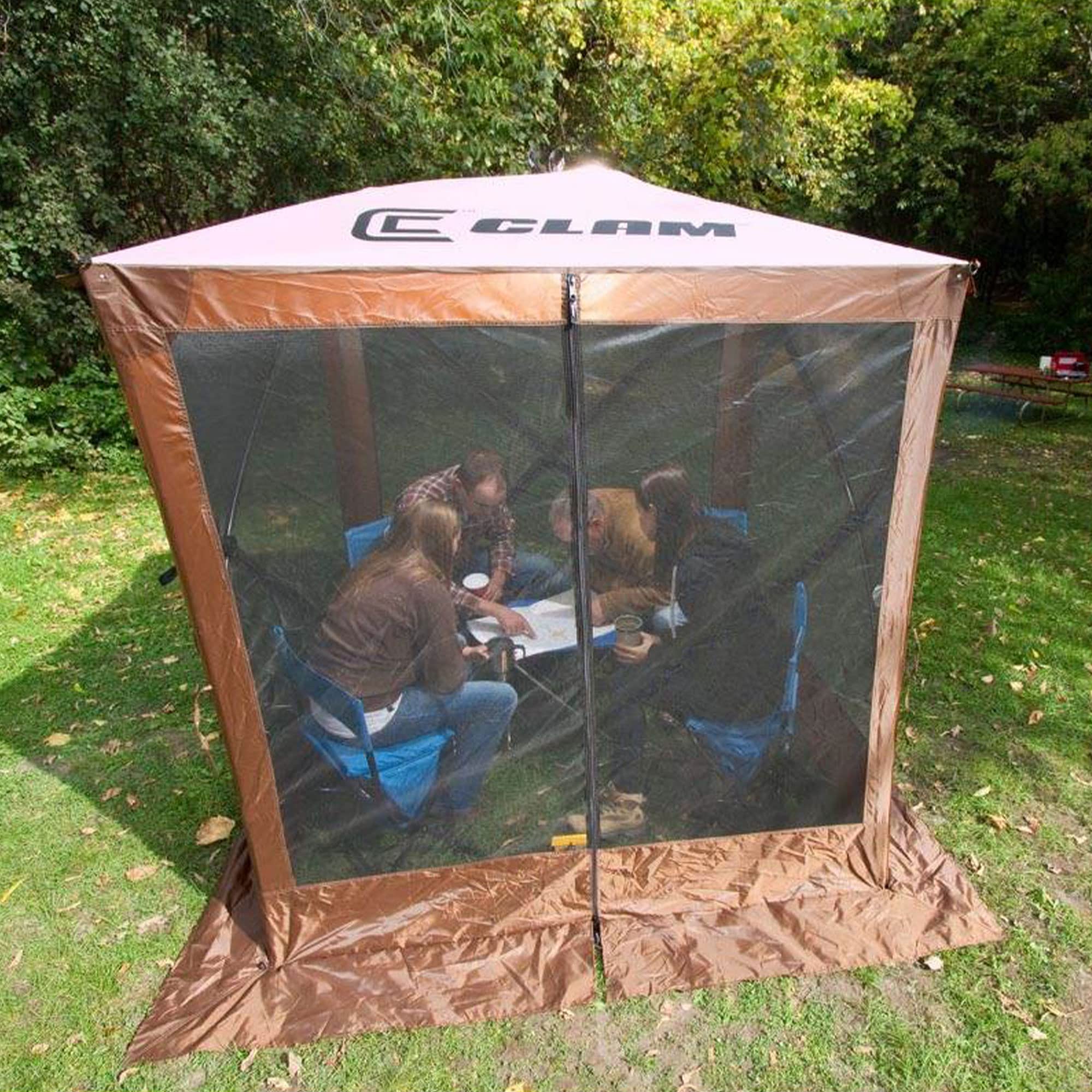 Pop Up CLAM Screen Tent, Outdoor Camping Gazebo Canopy, Traveler, 6' x 6', Brown