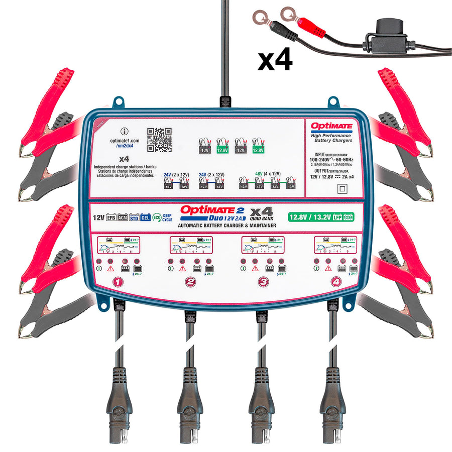 Optimate 2 Duo Tecmate x 4 Bank, TM-575, Bronze Series: 5-Step 4X 12V / 12.8V 2A Sealed Battery Charger & maintainer,Blue