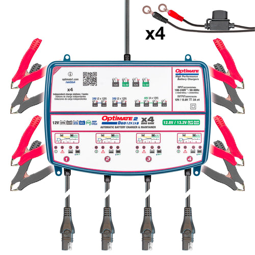 Optimate 2 Duo Tecmate x 4 Bank, TM-575, Bronze Series: 5-Step 4X 12V / 12.8V 2A Sealed Battery Charger & maintainer,Blue