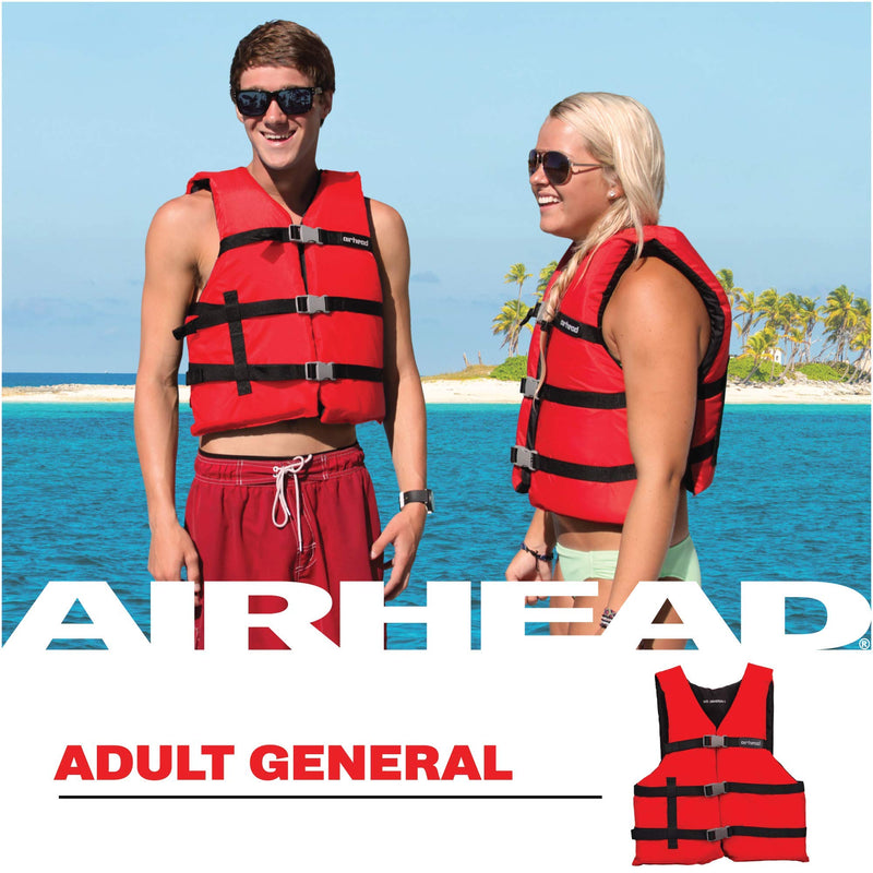 AIRHEAD Life Jacket General All Purpose, US Coast Guard Approved Type III unisex adult Life Vest Perfect for Boating and Personal Watercraft Use - 4 Pack, Red