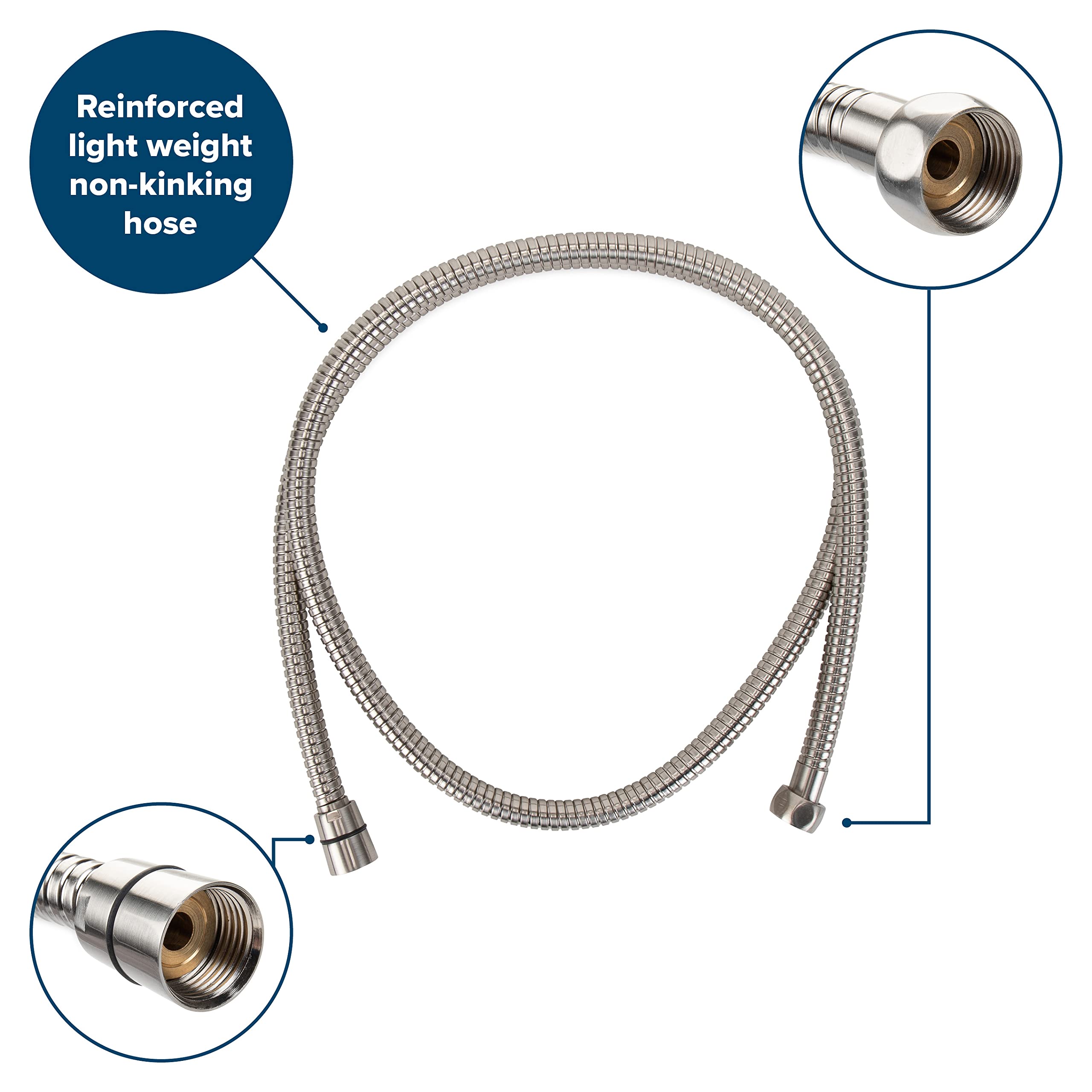 Flexible Camco RV/Marine Replacement Shower Hose | Reinforced Construction | Measures 60-Inches | Brushed Nickel (43748)