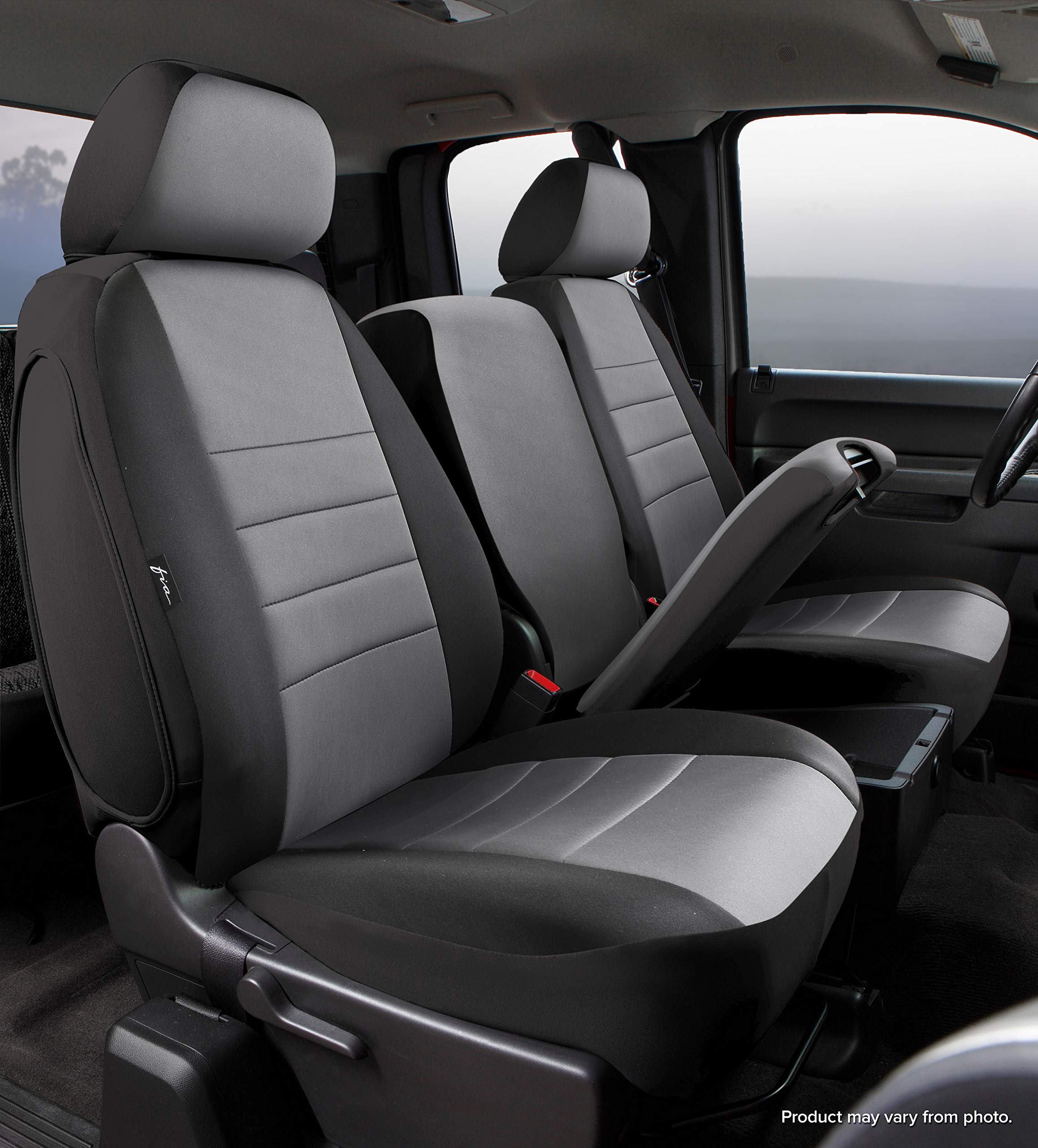FIA NP97-41 Custom Fit Gray Front Seat Cover, Split Seat 40/20/40 - Neoprene (Black w/Gray Center Panel)