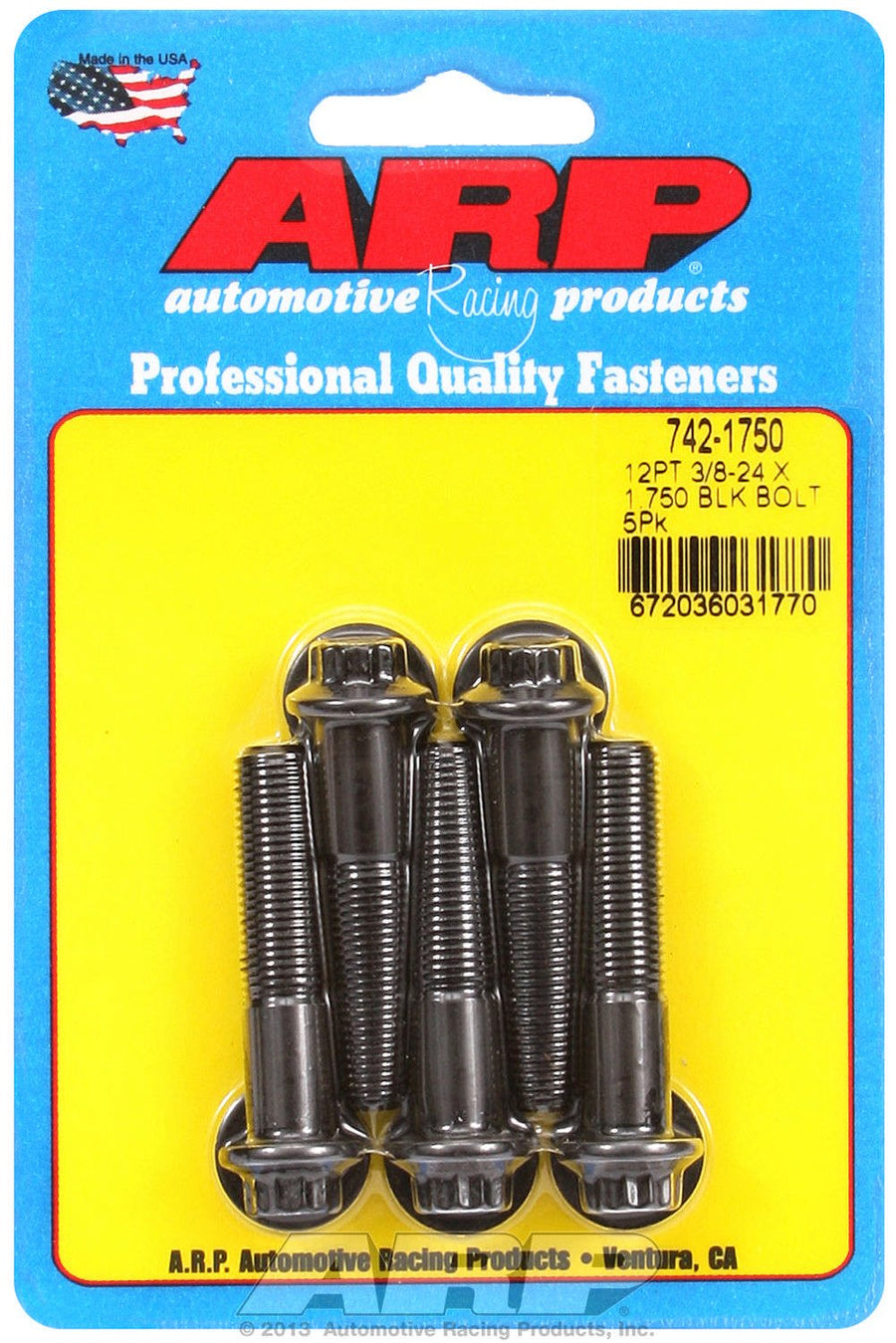 ARP 3/8-24" Black Oxide 1.750" UHL 12-Point Bolt with 3/8" Socket and Washer, (Set of 5) 742-1750