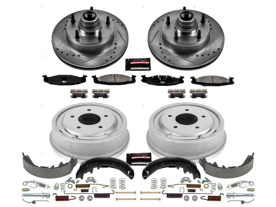 Power Stop K15170DK Z23 Carbon Fiber Brake Pads Front and Rear with Drilled & Slotted Brake Drums Kit