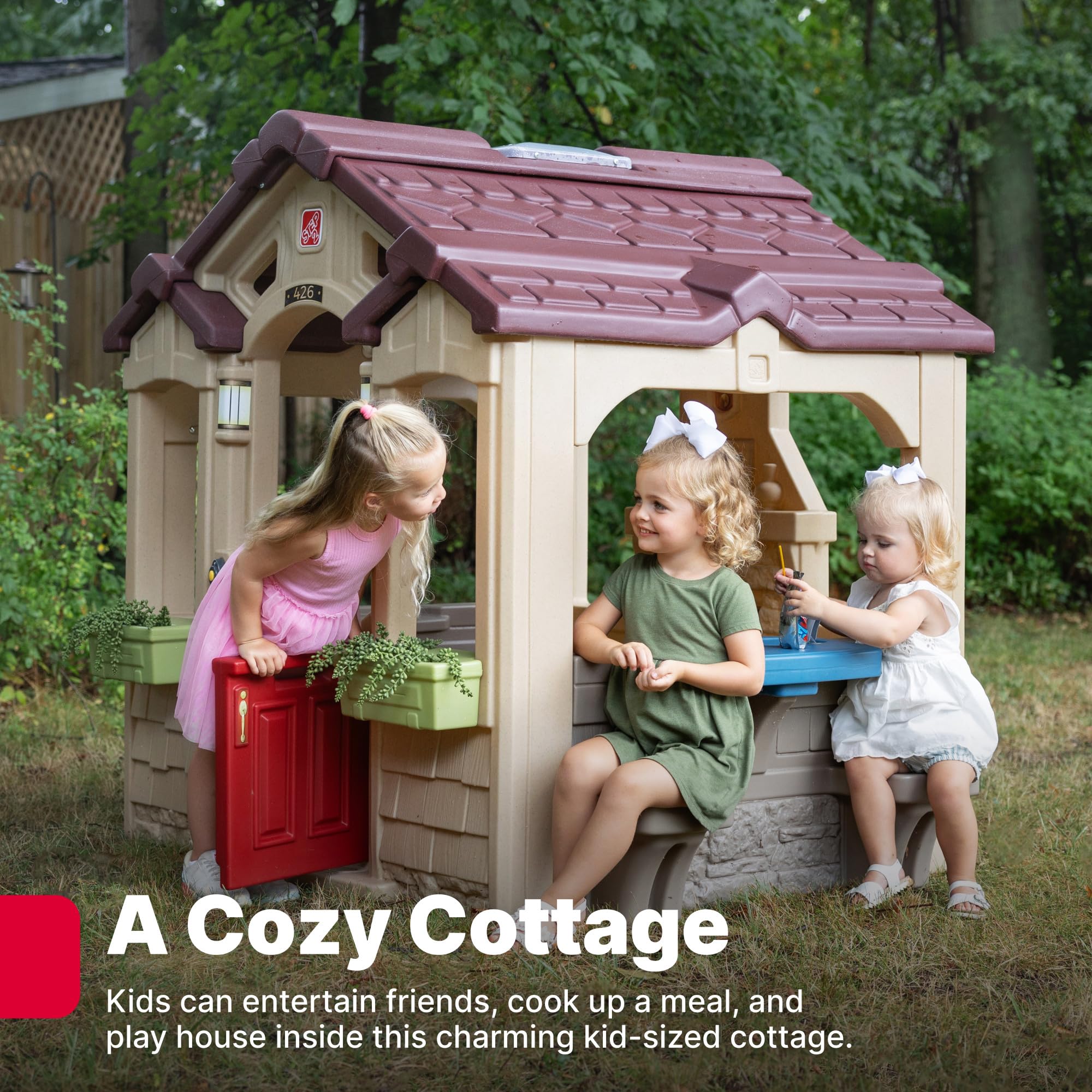 Step2 Kids Charming Cottage Playhouse, Indoor and Outdoor Clubhouse Playset, Interactive Sounds, Toddlers 2+ Years Old, Easy to Assemble