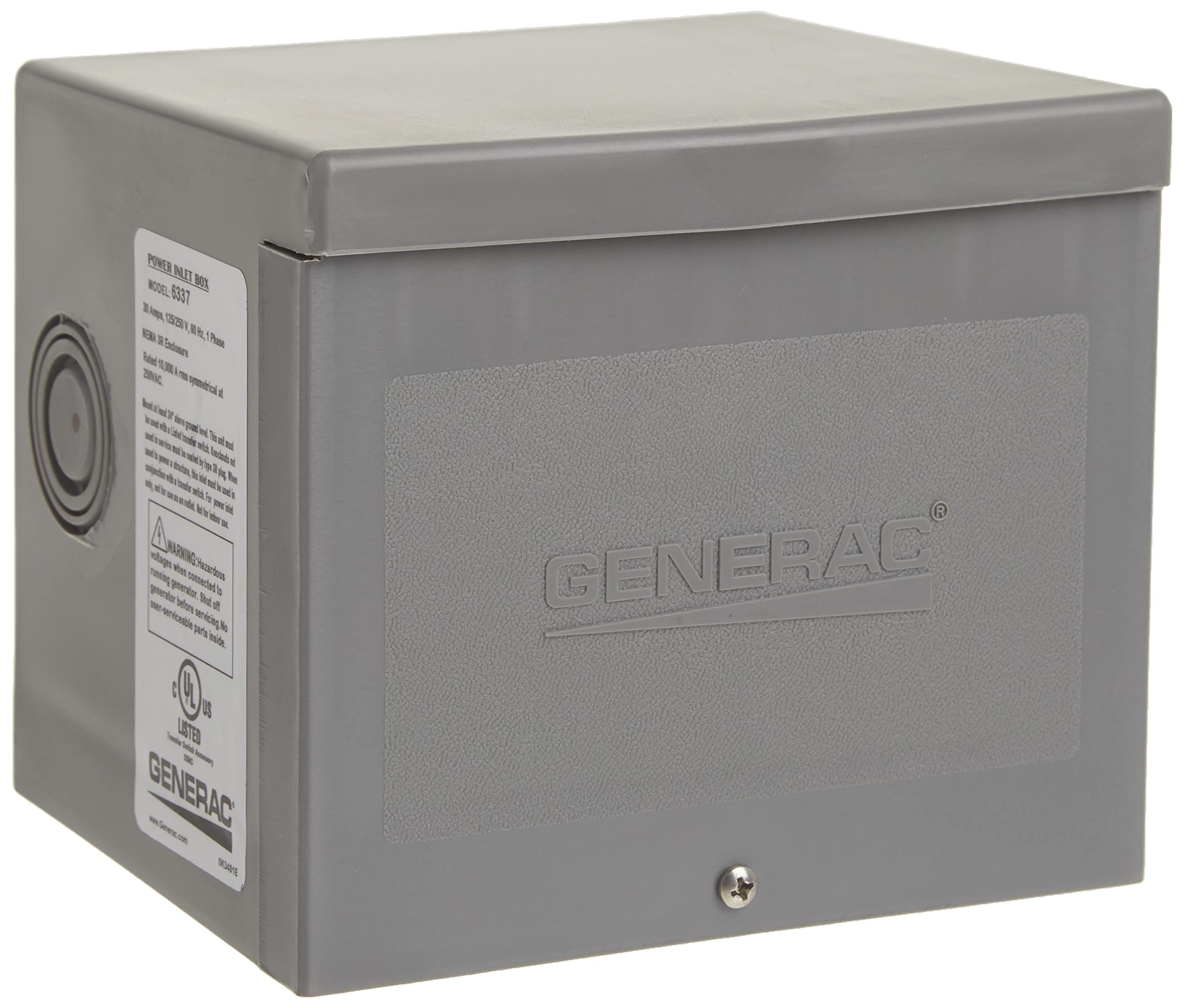 30-Amp Generac 6337 125/250V Raintight Power Inlet Box - Reliable Outdoor Generator Connection