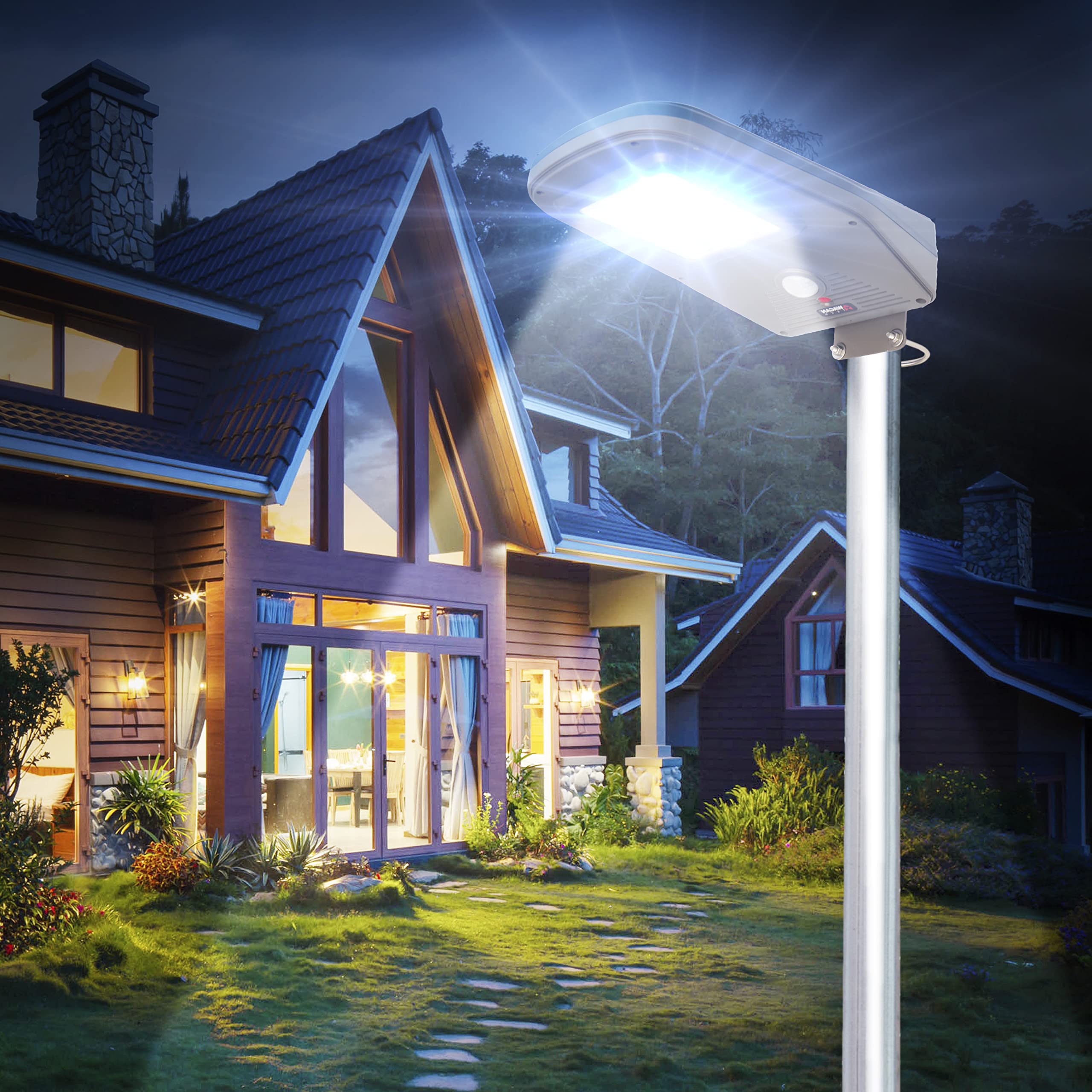 Wagan 3000 Lumen EL8591 LED Solar Street Light with Remote Control Outdoor Solar Powered Flood Light Dusk to Dawn Waterproof Weatherproof Motion Sensor for Outdoor Garden Yard Path Parking Lot