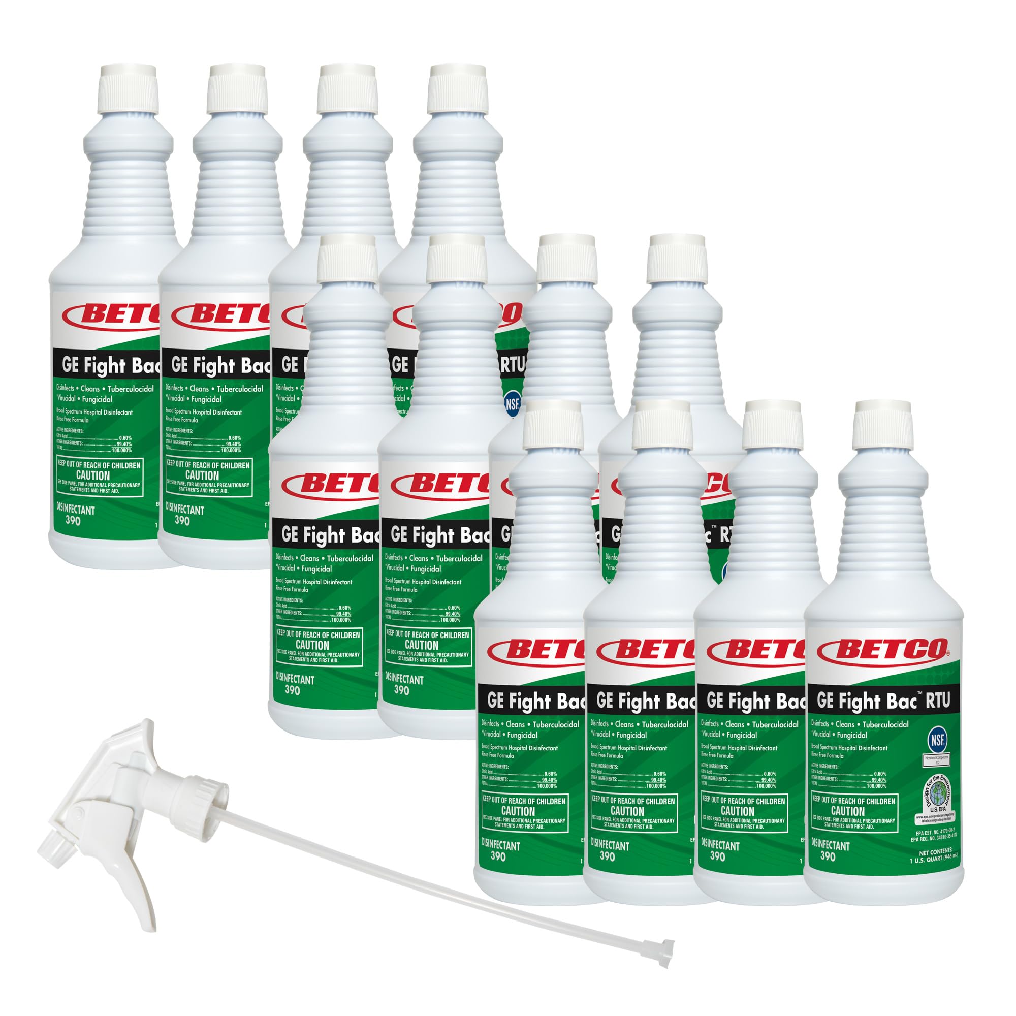 GE Betco Fight Bac RTU Disinfectant. Certified Design for the Environment. Gentle Citric Acid Active. 32 oz. (Case of 12)