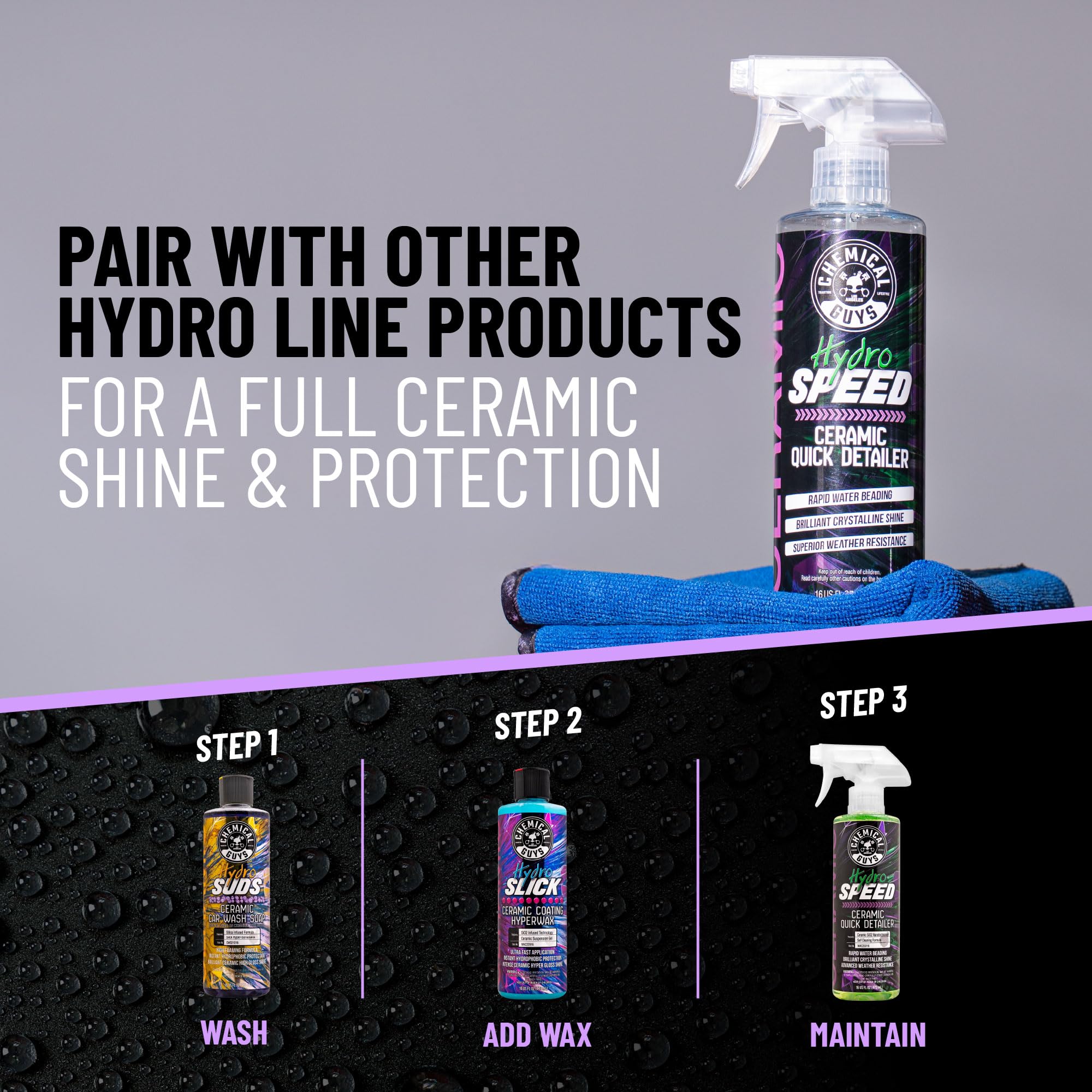 Chemical Guys HydroSpeed Quick Detailer Ceramic Spray - SiO2 Shine Car Detailer Spray for Cars, Trucks, SUVs, Motorcycles and RVs, Boosts Gloss, Hydrophobic Protection and Slickness, 128 oz