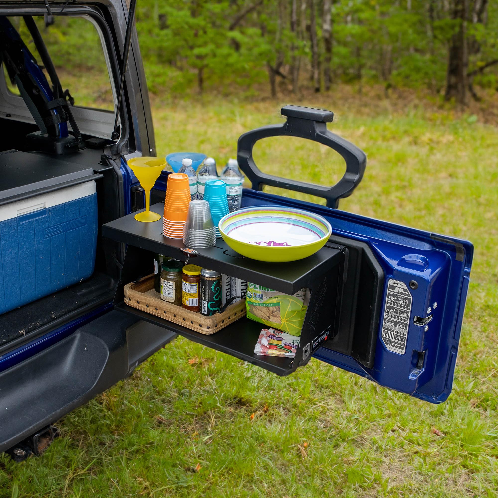 Double Level EZ4X4 Aluminum Lightweight Deluxe Tailgate Table Foldable Cargo Shelf Storage Rack fits All Wranglers TJ/JK/JKU/JL/JLU Patent Pending