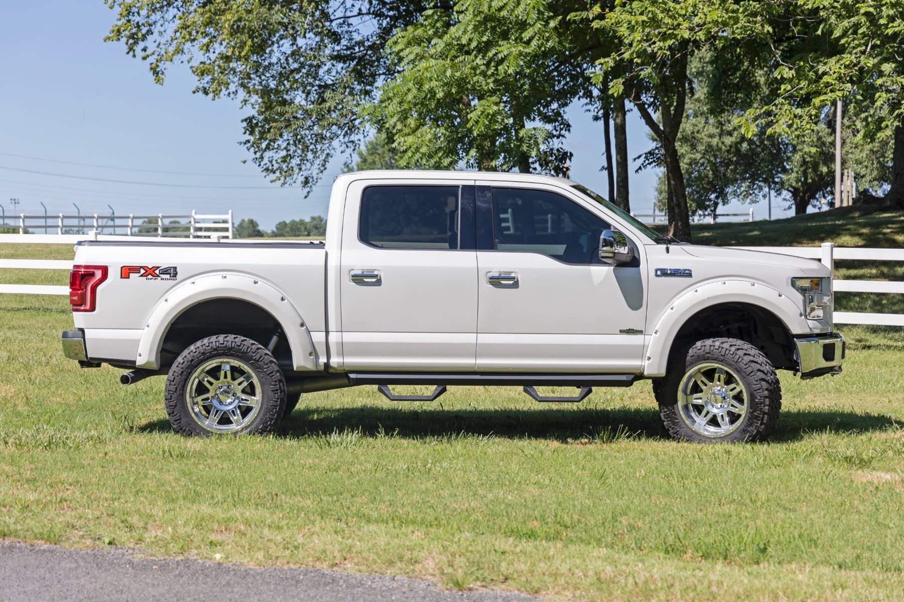Rough Country Adjustable SRX2 Aluminum Steps for Ford F-150/Lightning/F-250/F-350/Raptor (2015-2025) Crew Cab - Modular Running Boards with Slide-Adjust Steps