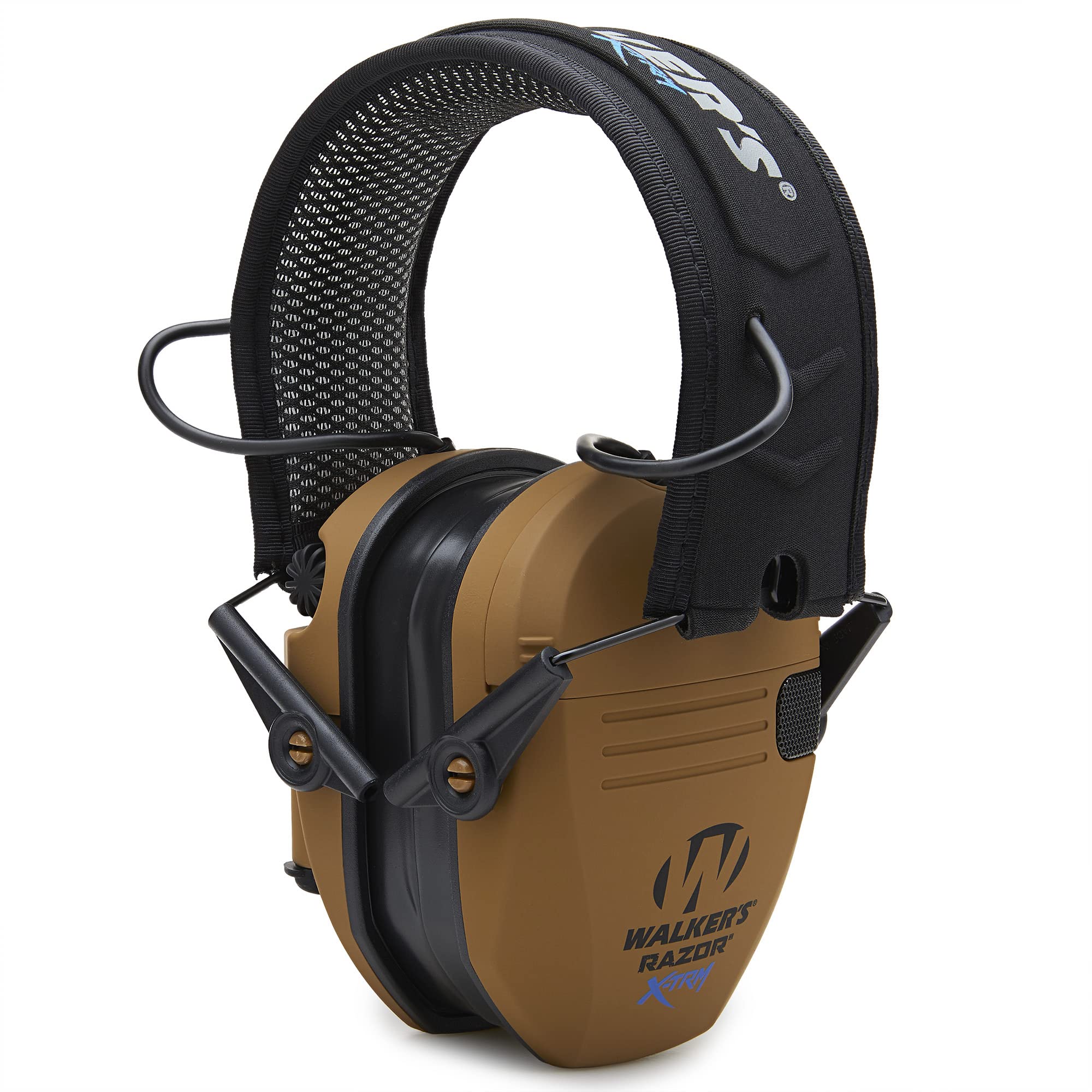 Walker's X-TRM Razor Slim Noise-Cancelling Sound-Enhancing Hunting Gun Range Shooting Electronic Earmuffs with Cooling Pads, Moisture Wicking Headband & 2 AAA Batteries, Battle Brown