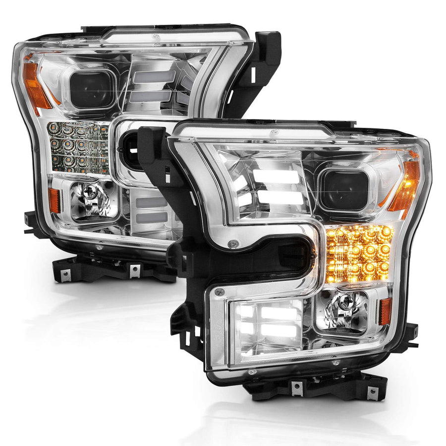 Projector Headlight Set Anzo USA 111409 w/Plank Style Design Chrome w/Amber Sequential Turn Signal