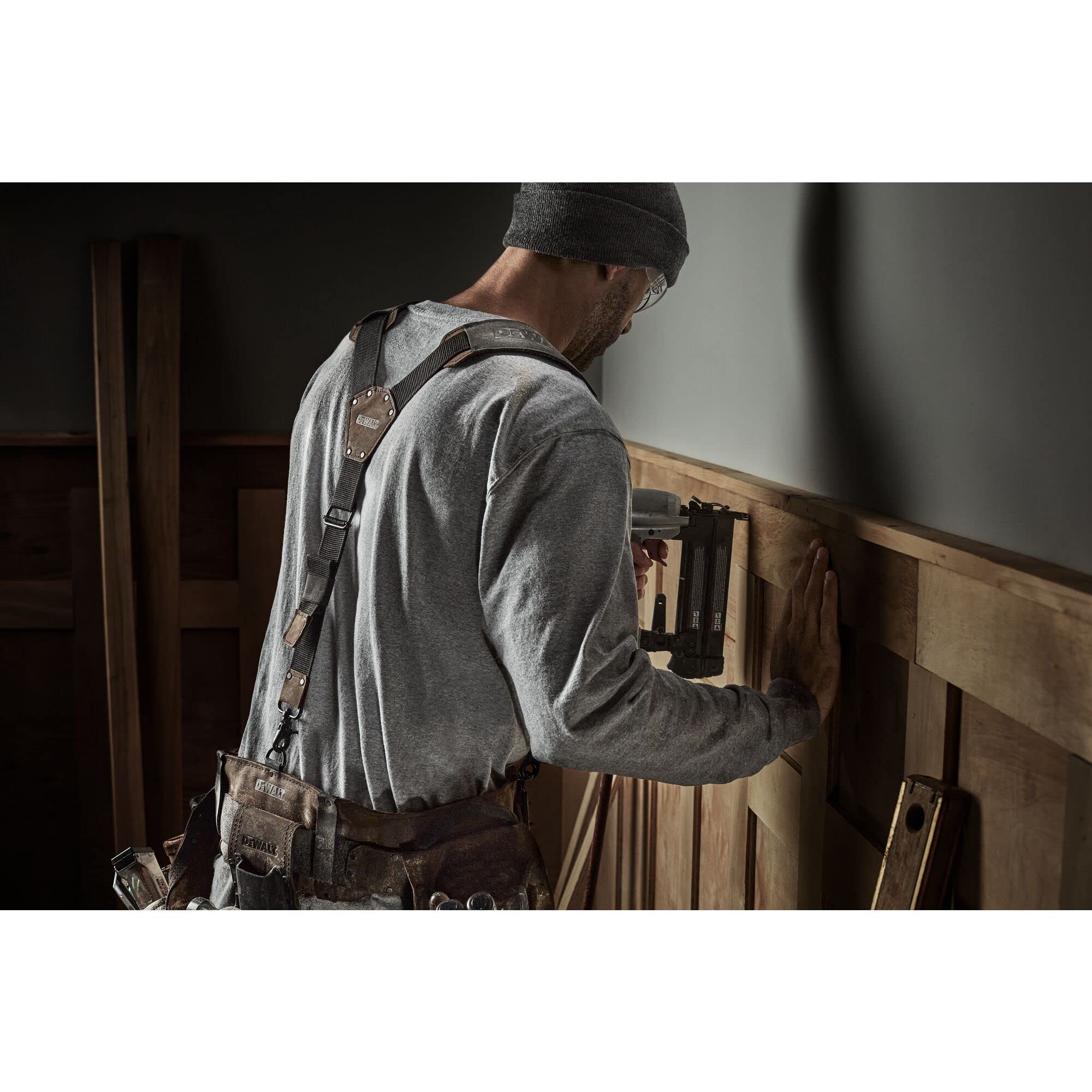 DEWALT Suspenders Leather Tool Belt, Y Back Design Adjustable, Heavy Duty Construction (DWST550116)