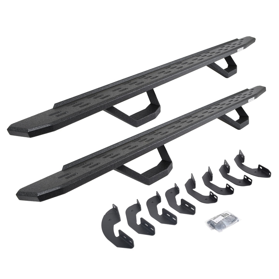 Go Rhino Running Boards RB30, Brackets, & 2 Pair of Drop Steps | Galvanized Steel, Protective Bedliner Coating | 6964168720T | Fits 2007-2021 Toyota Tundra Crew Max Pickup