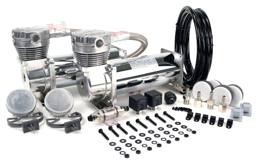 480C VIAIR Dual Air Compressor for Air Suspension (2 Pack) 12V Continuous Duty Cycle Compressor for Air Tanks, Bags, Air Horns 200 PSI (Chrome)