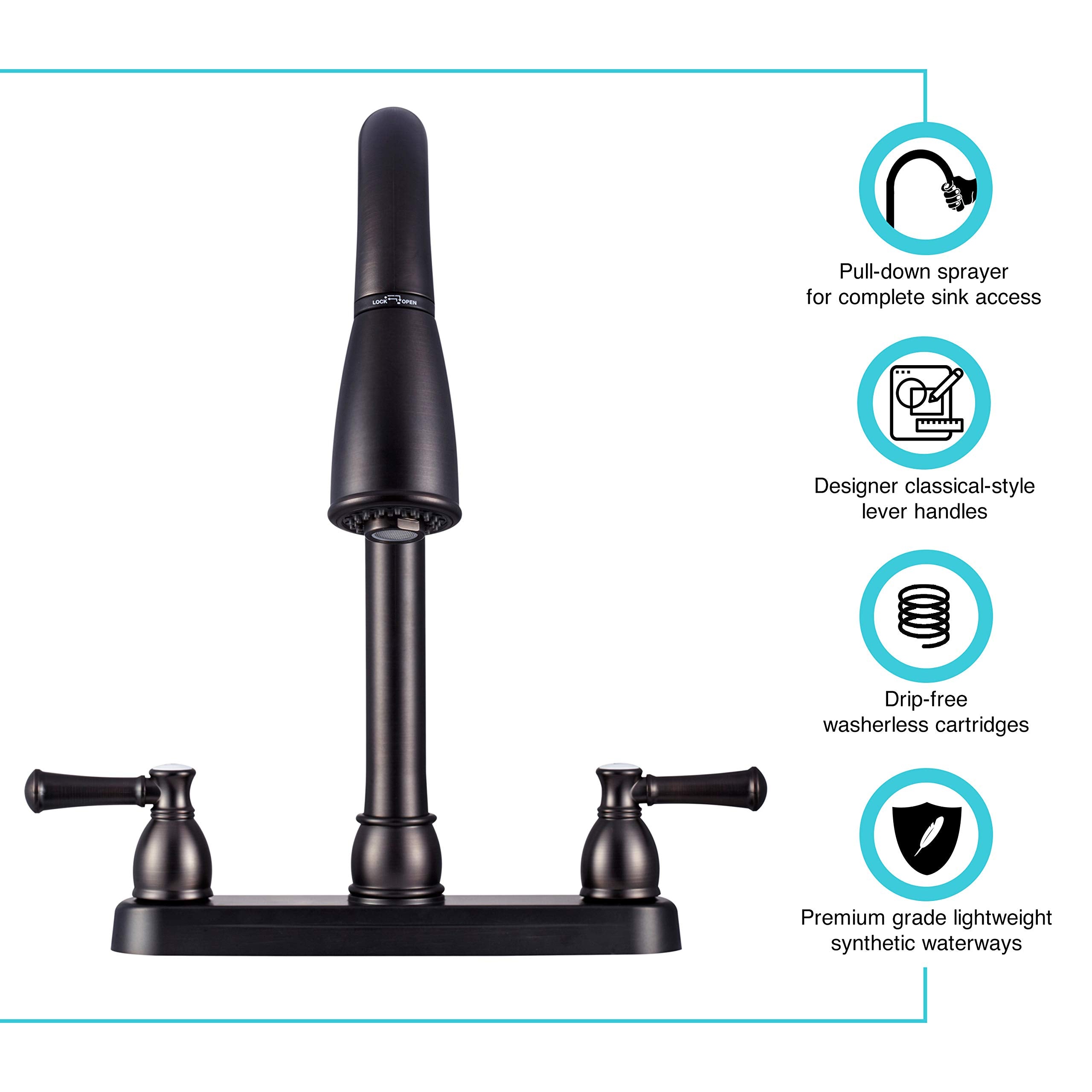 Dura Faucet Low Weight DF-PK350L-VB Metallic Plating over ABS Plastic Resin Two-Handle Pull-Down RV Kitchen Sink Faucet (Venetian Bronze)