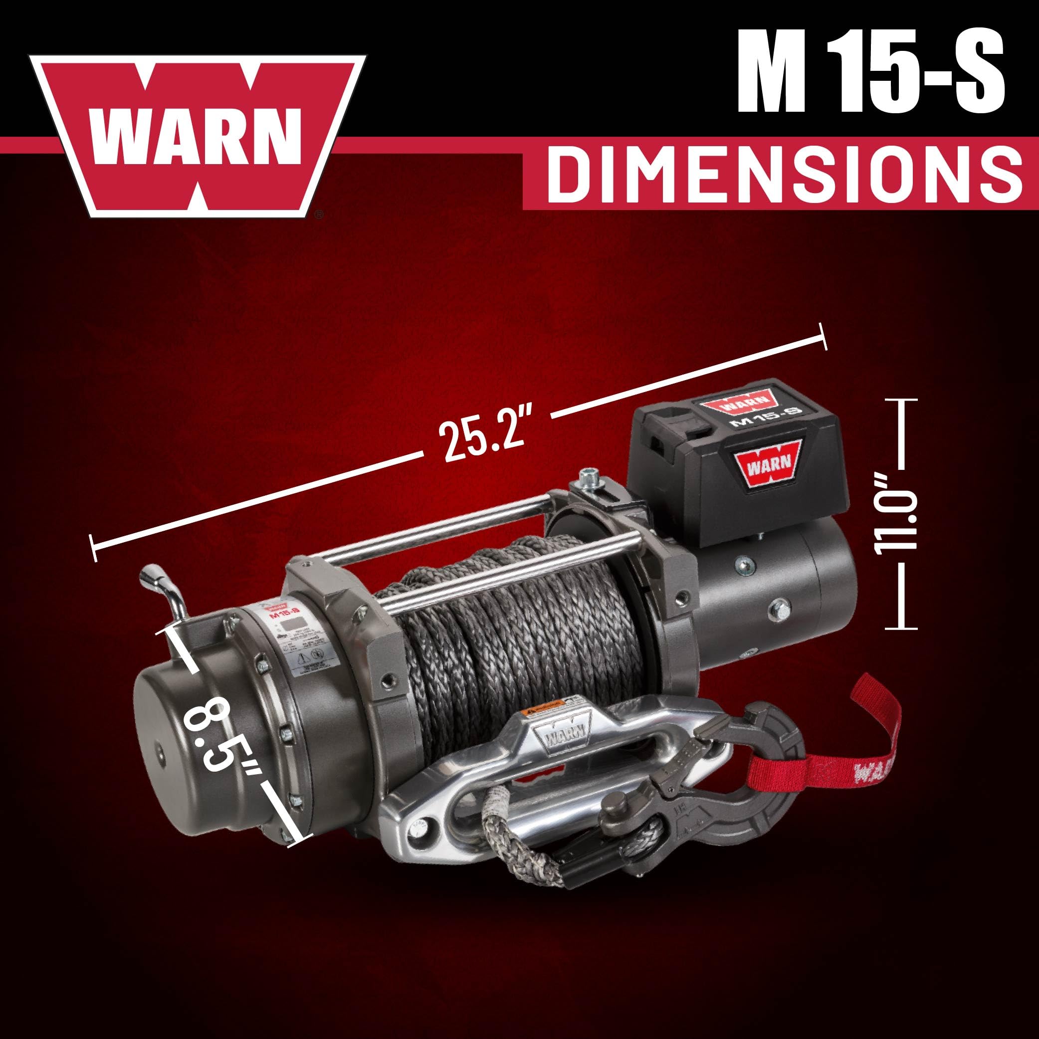 M15-S WARN Electric 12V Heavyweight Winch – 15,000 lb Pulling Capacity, Synthetic Rope, Sealed Motor, IP68 Waterproof, All-Metal Gear Train for Off-Road & Industrial Recovery