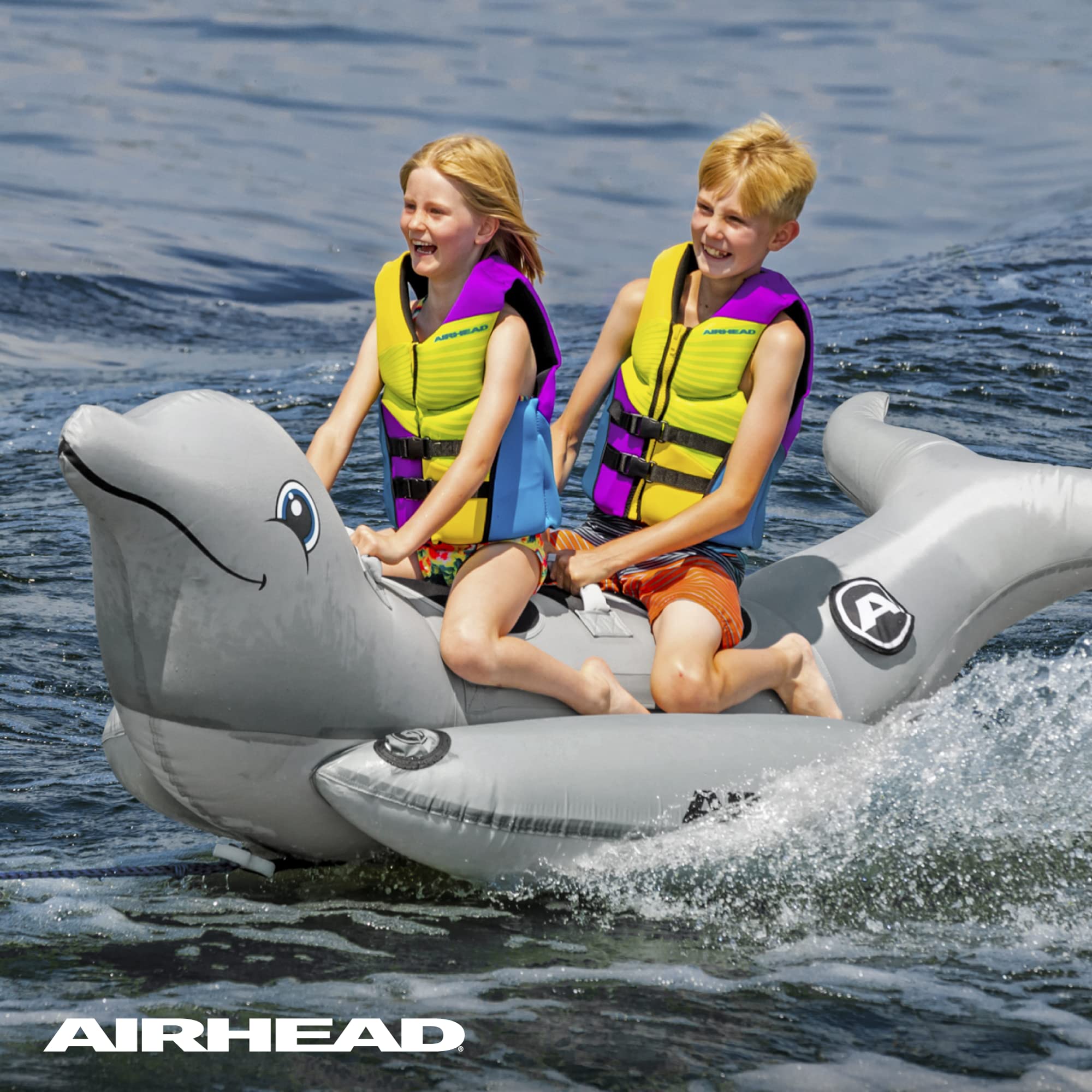 AIRHEAD Dolphin Towable Animal Tube, 1-2 Rider Towable Tube for Boating