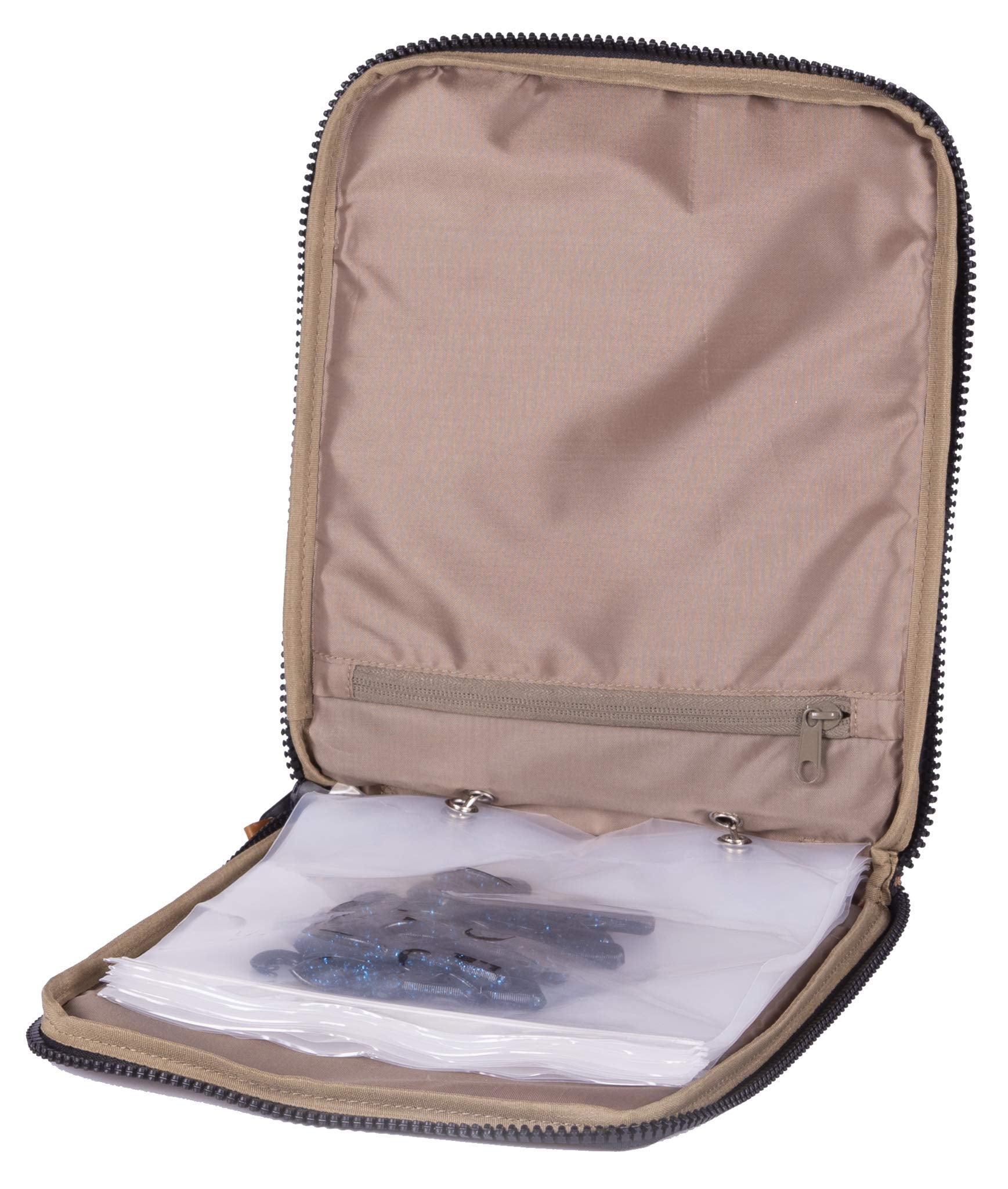 Brown Plano Guide Series Worm Wrap, 1680 Denier Fabric, Premium Tackle Storage for Soft Plastics, Fishing Bait Binder Organization with 8 Included Bait Bags